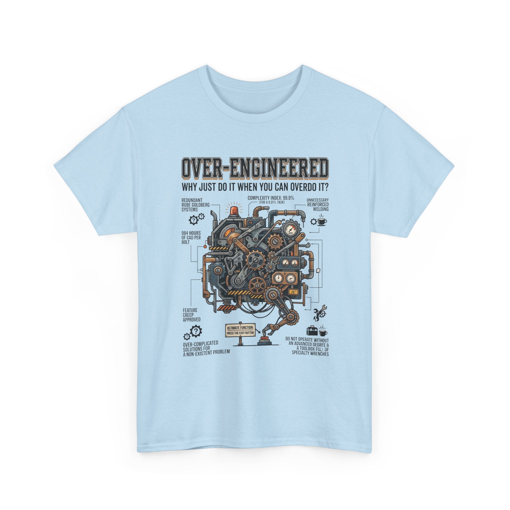 Over-Engineered Tee – Funny Engineer T-Shirt with Mechanical Brain Diagram