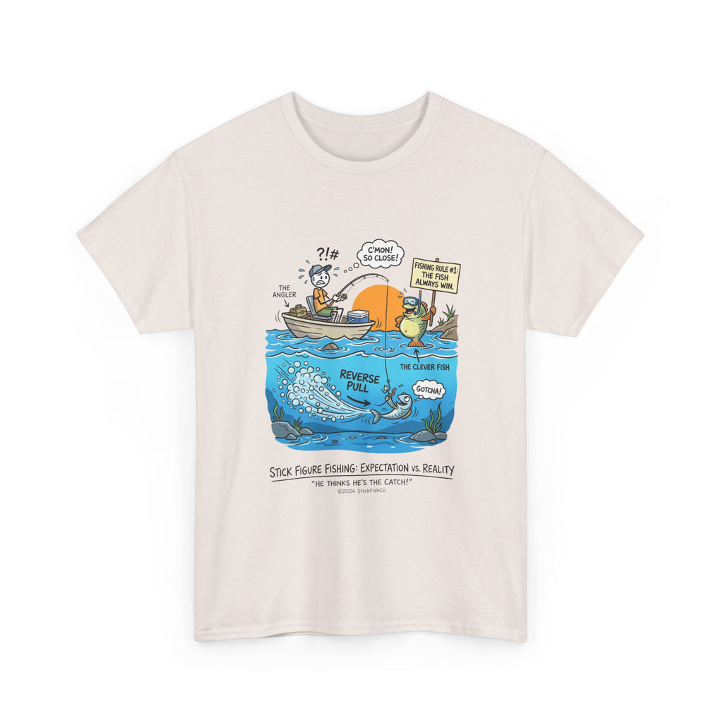 Fishing Cartoon T-Shirt — 'Reverse Take' Sunset Boating Tee