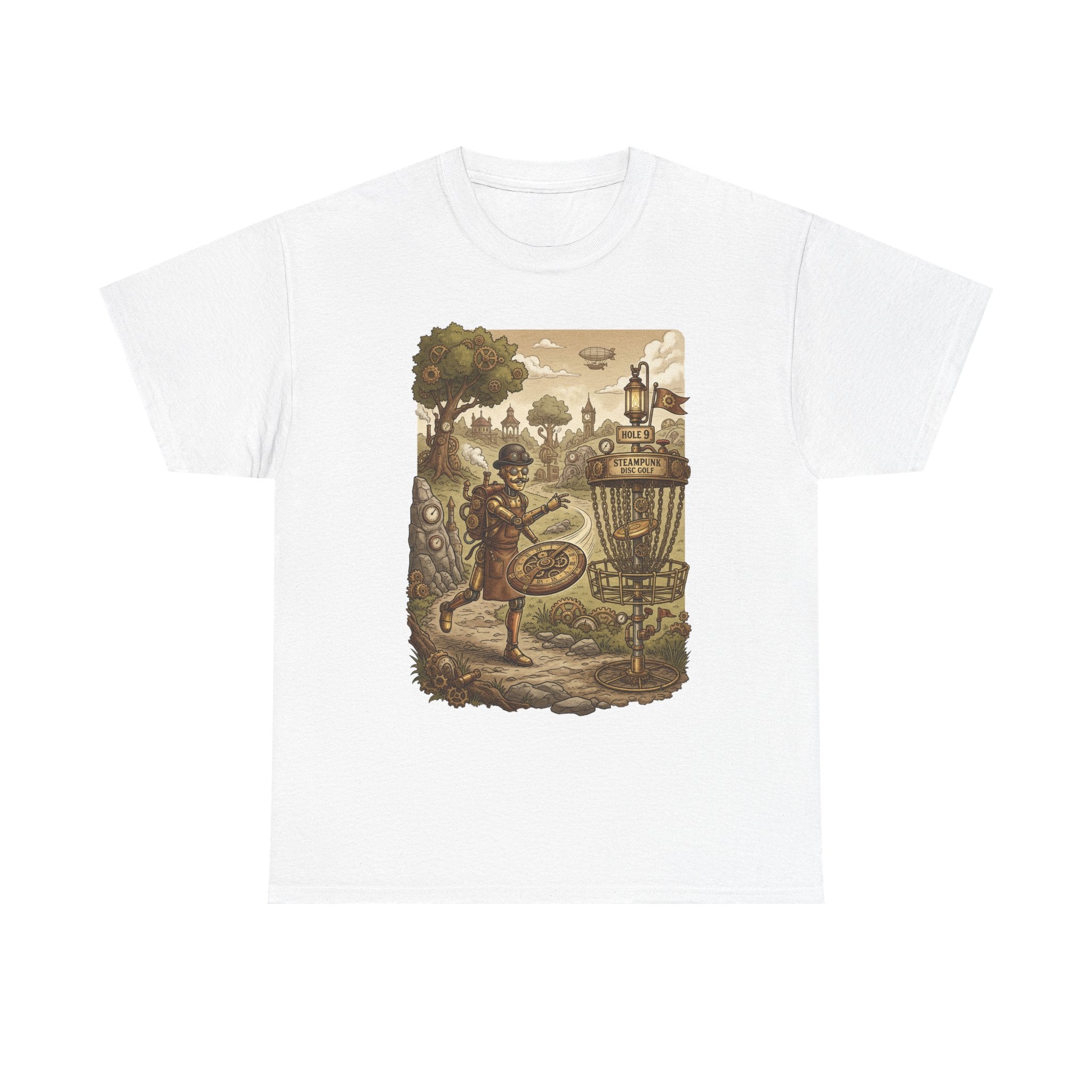 Steampunk Disc Golf Adventure Tee — Vintage Woodland Basket Design