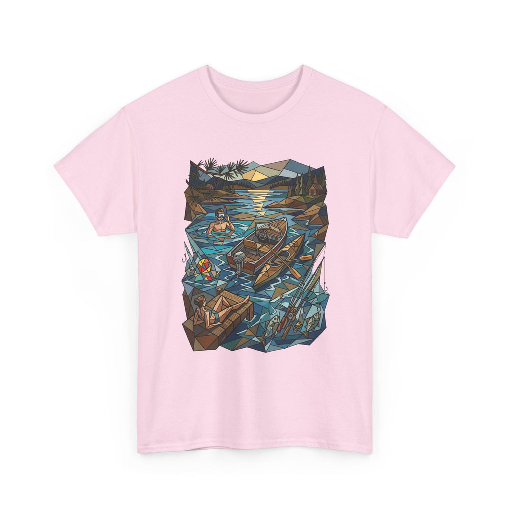 Fishing River Scene T-Shirt — Scenic Canoe & Rowboat Lake Outdoor Adventure Tee