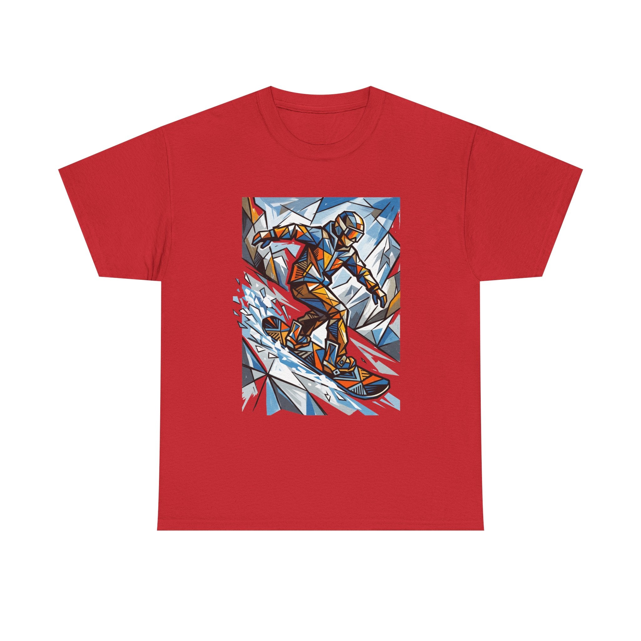 Snowboarder Geometric Art T-Shirt — Abstract Winter Sports Graphic Tee