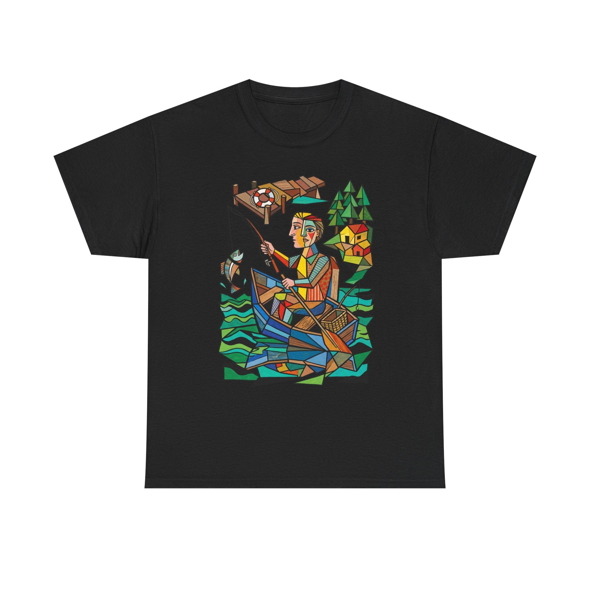 Fishing Canoe T-Shirt — Colorful Stained-Glass Angler Graphic Tee