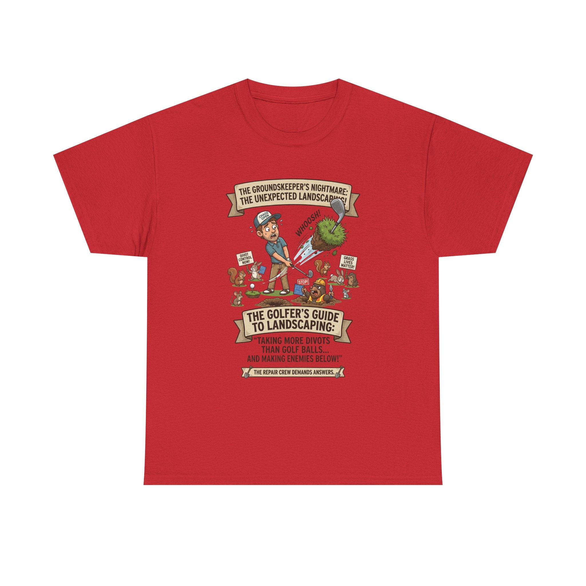 Golf T-Shirt — "The Golfer’s Guide to Landscaping" Funny Divot Course Humor Tee