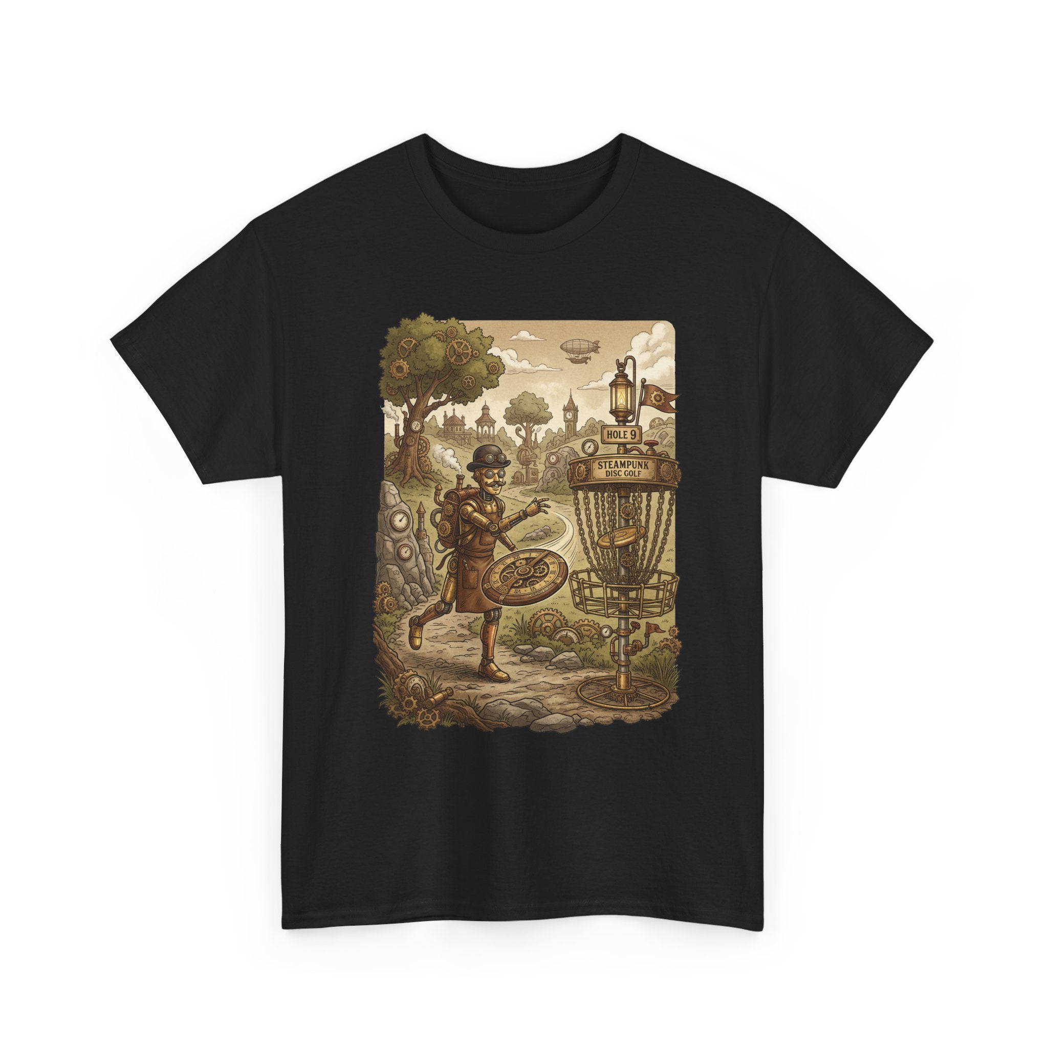 Steampunk Disc Golf Adventure Tee — Vintage Woodland Basket Design