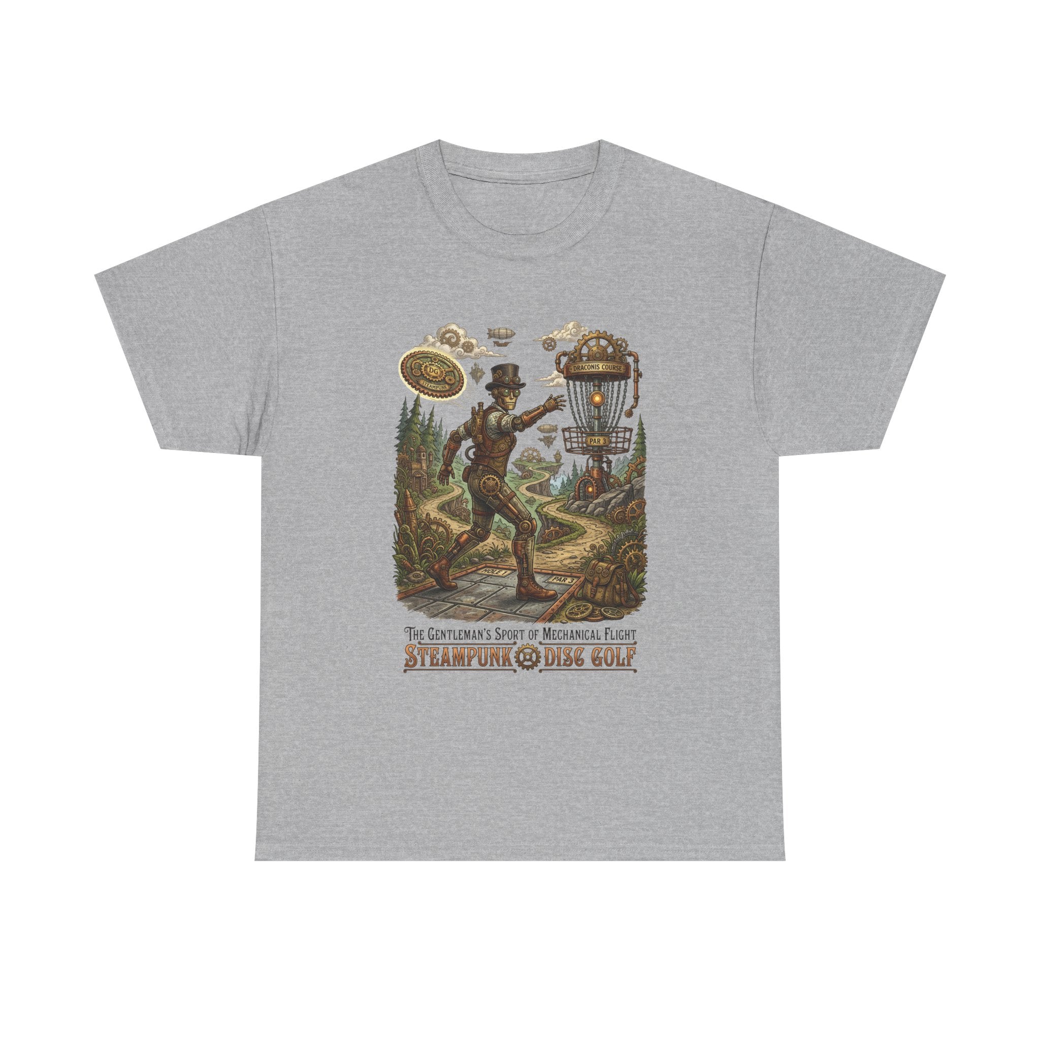 Steampunk Disc Golf T‑Shirt — Vintage Aeronautic Course Graphic Tee
