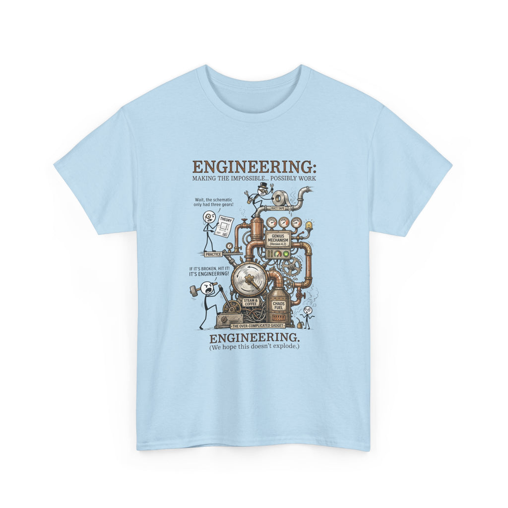 Steampunk Engineering Diagram T-Shirt — Vintage Machine Blueprint Tee for Engineers
