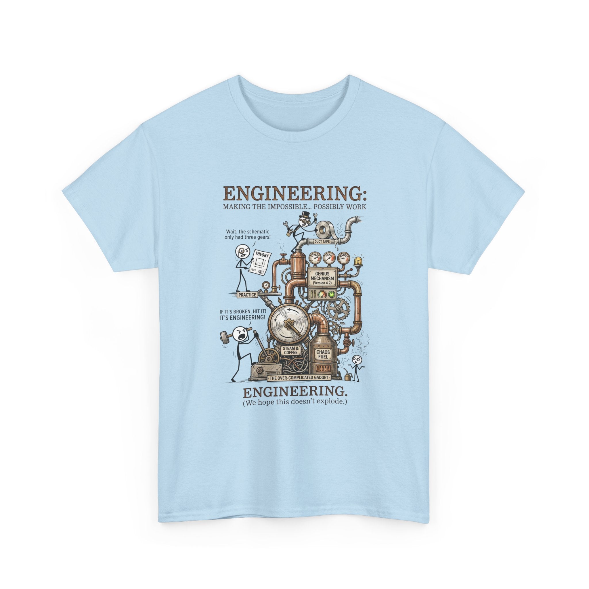 Steampunk Engineering Diagram T-Shirt — Vintage Machine Blueprint Tee for Engineers