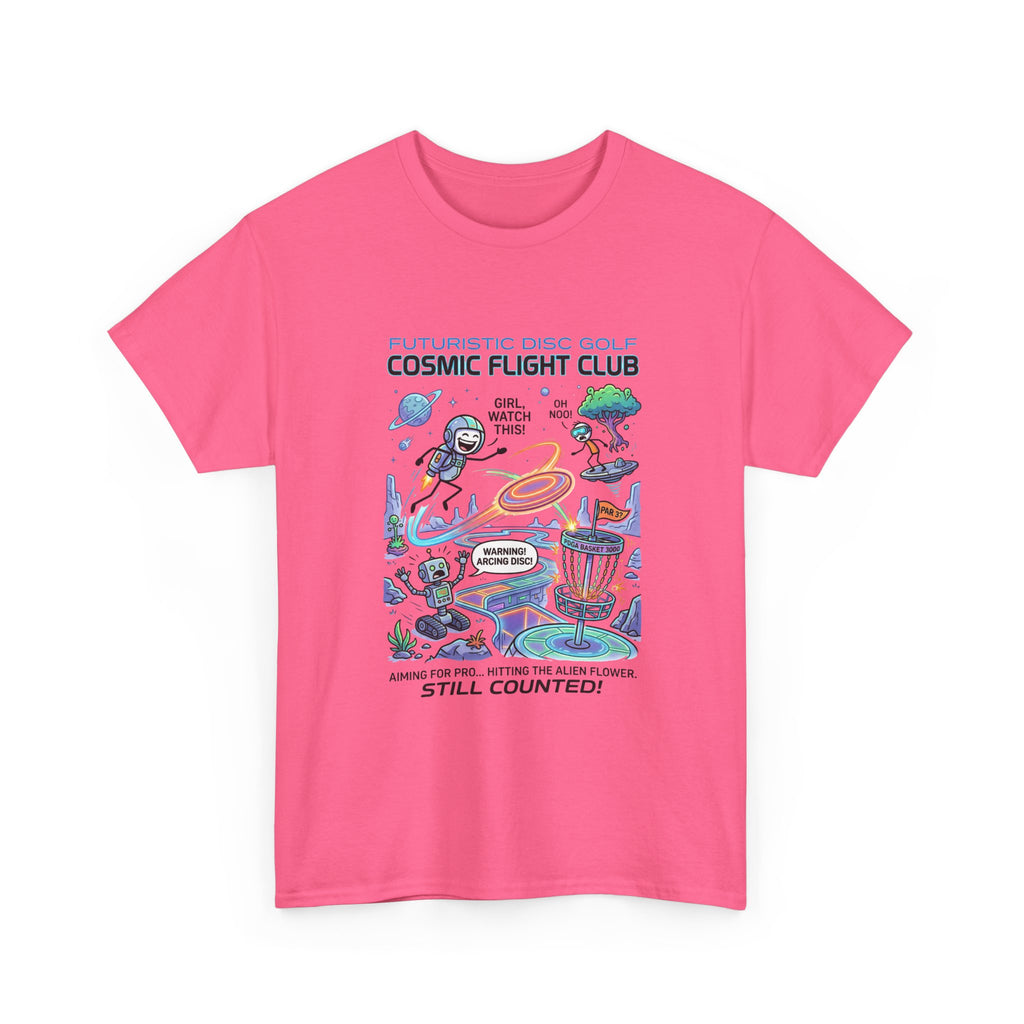 Cosmic Flight Club Disc Golf T-Shirt — Futuristic Outer Space Design