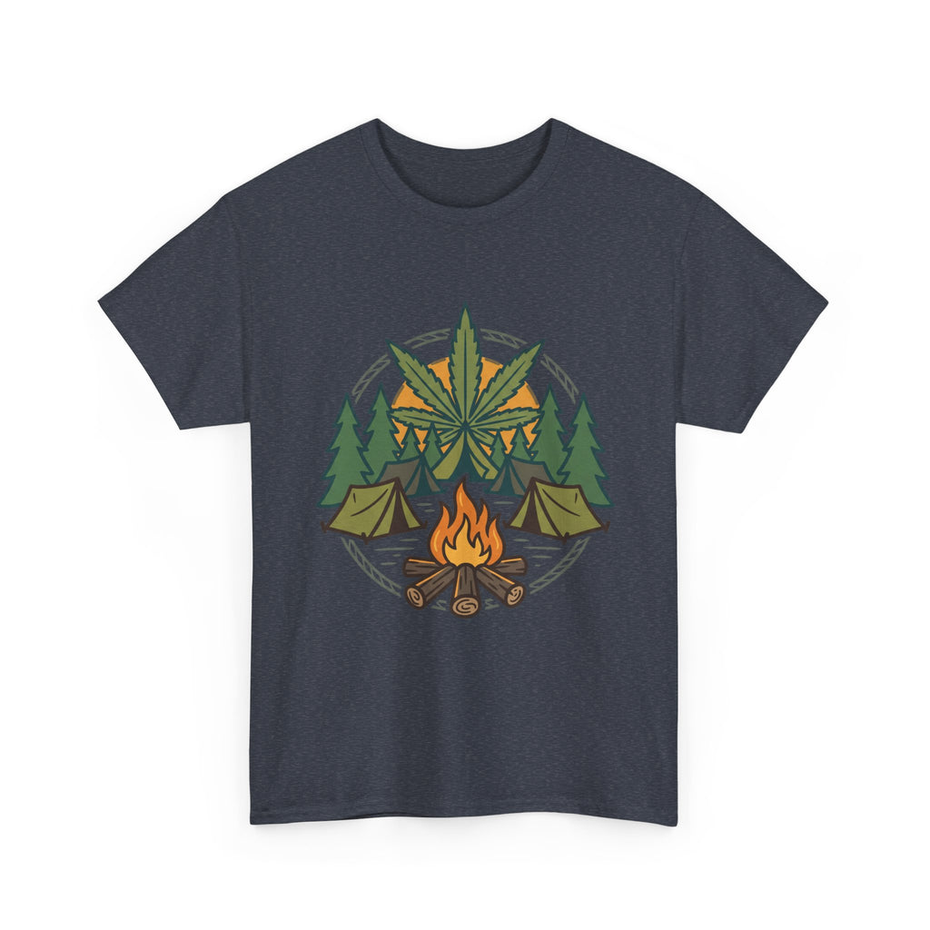 Camping Cannabis T‑Shirt – Outdoorsy Weed Leaf Campfire Graphic Tee