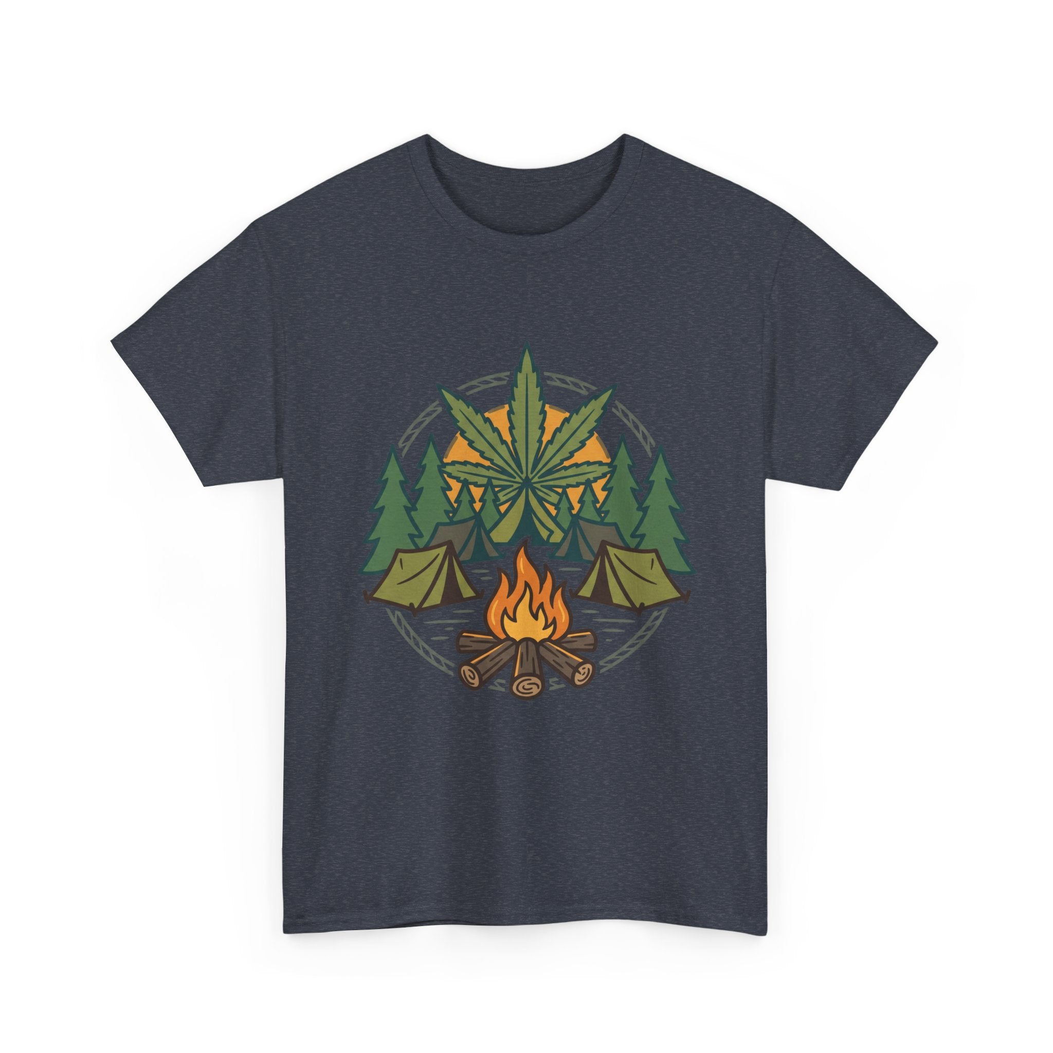 Camping Cannabis T‑Shirt – Outdoorsy Weed Leaf Campfire Graphic Tee