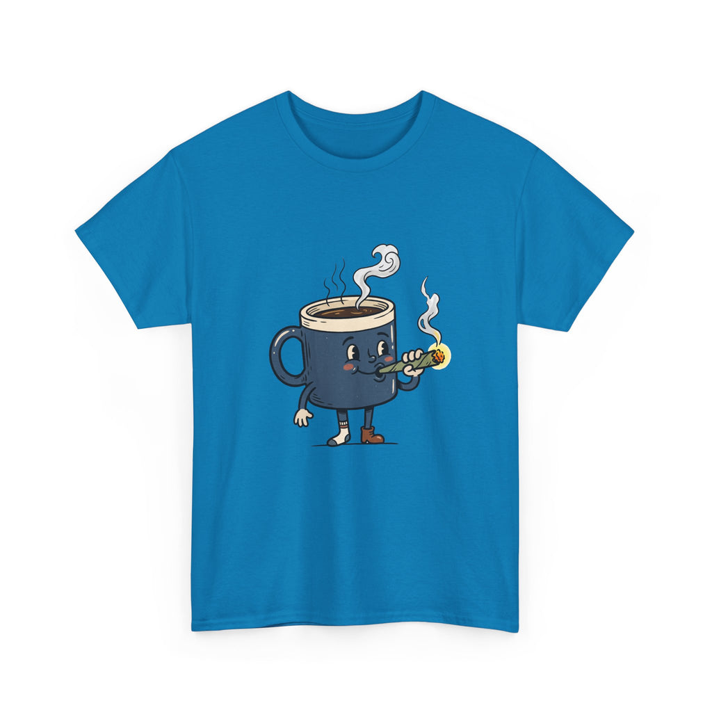 Coffee and a Joint Character Tee — Funny Smoking Joint Cartoon Shirt