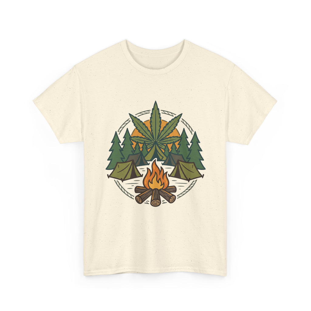 Camping Cannabis T‑Shirt – Outdoorsy Weed Leaf Campfire Graphic Tee