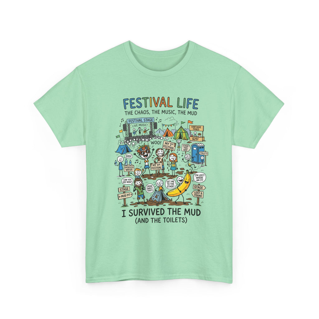 Festival Life T-Shirt — "I Survived the Mud (and the Toilets)" Graphic Tee