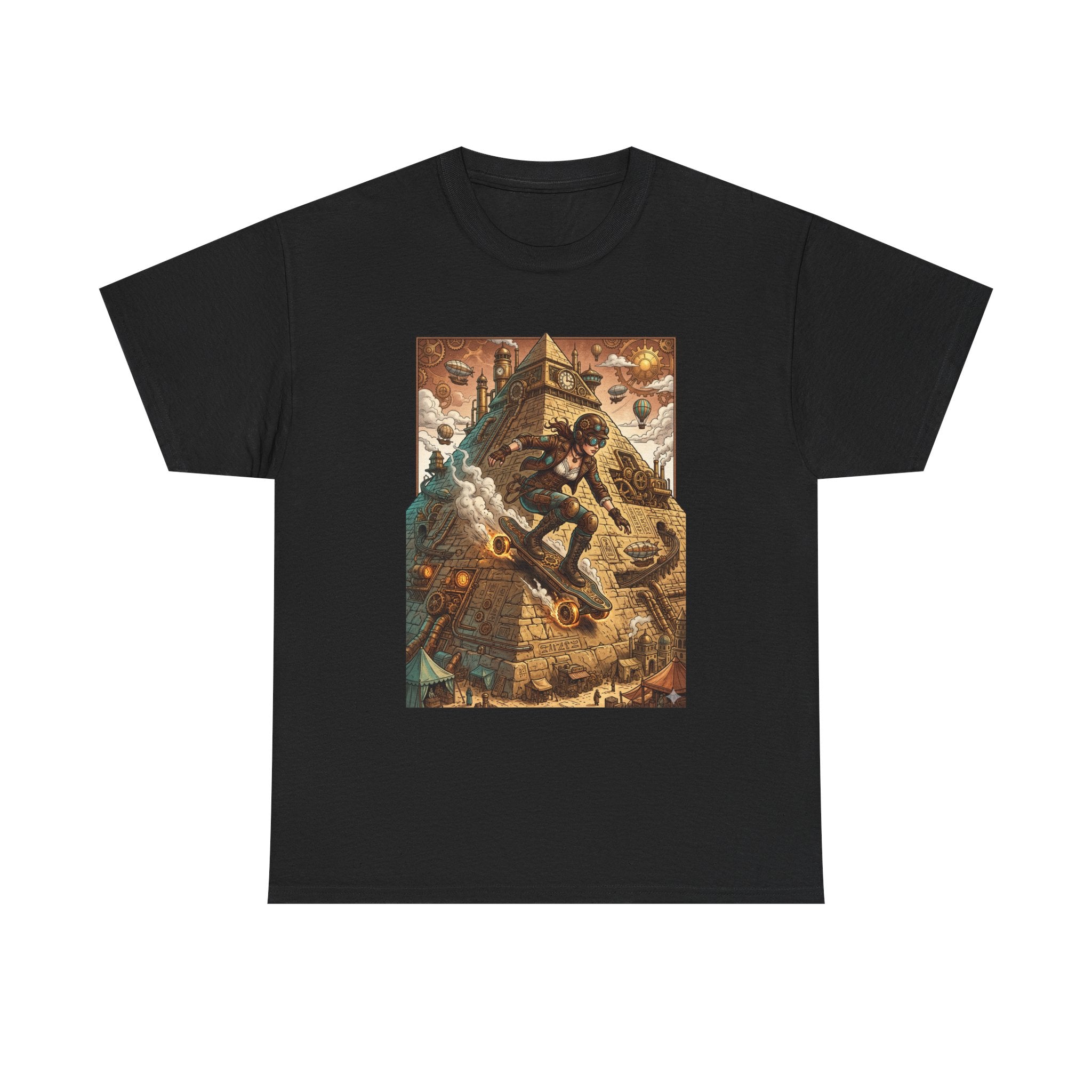 Steampunk Girl Skateboarder Art Print Tee Pyramid