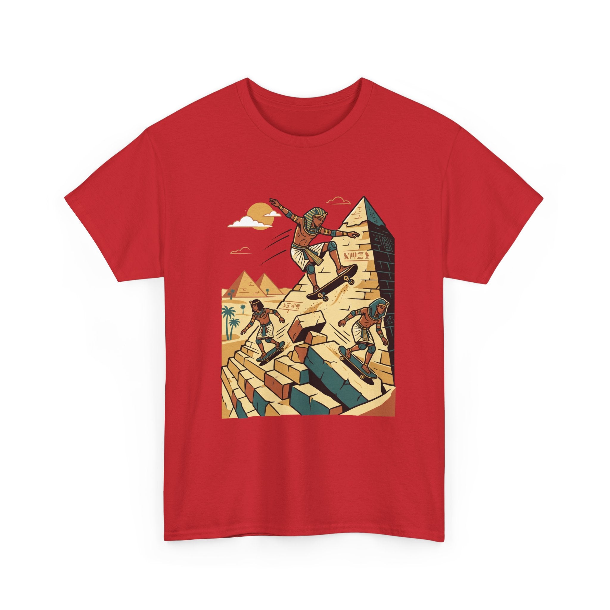 Egyptian Pyramid Skateboard T‑Shirt — Retro Skateboarding Pharaohs Graphic Tee