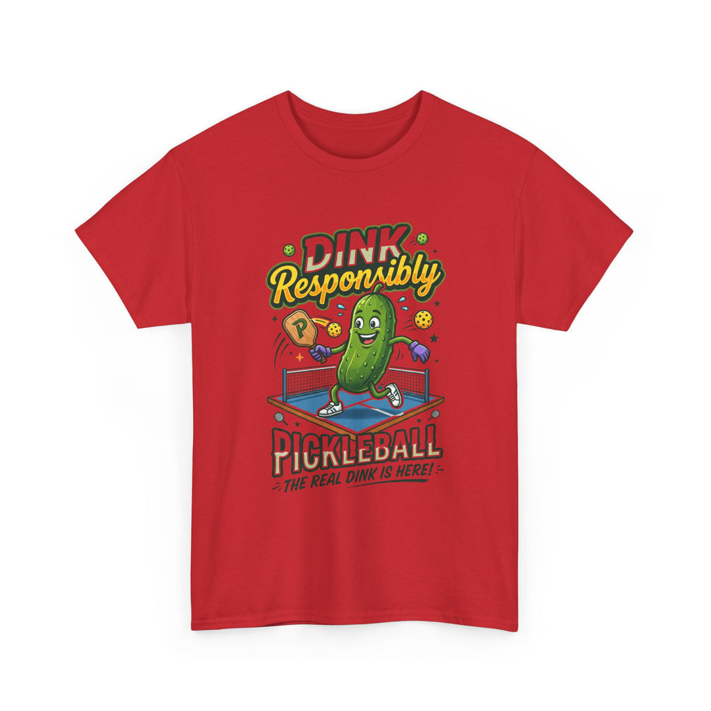 Pickleball T-Shirt — "Dink Responsibly" Funny Pickle Cartoon Tee