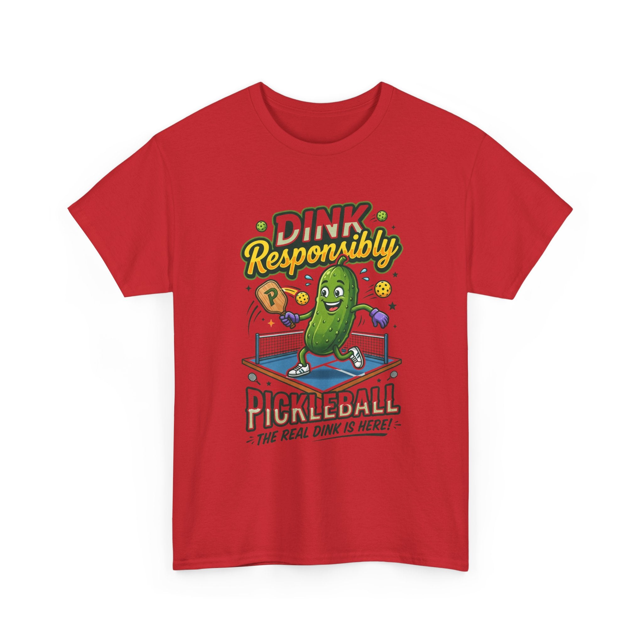 Pickleball T-Shirt — "Dink Responsibly" Funny Pickle Cartoon Tee