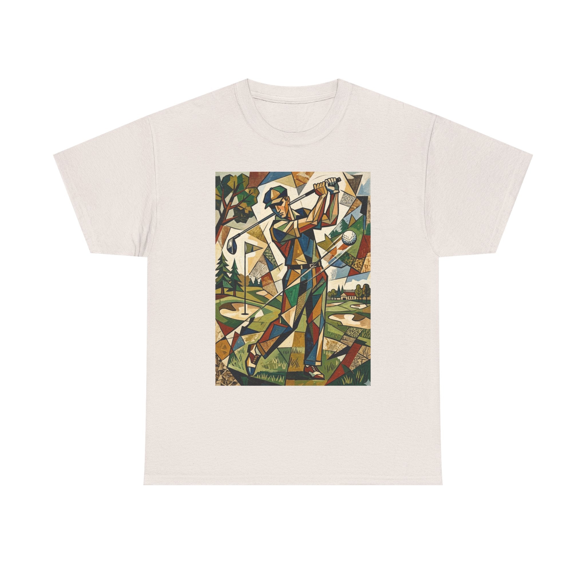 Abstract Golfer Art T-Shirt — Colorful Geometric Golf Scene Tee