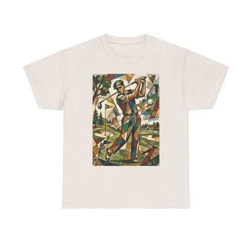 Abstract Golfer Art T-Shirt — Colorful Geometric Golf Scene Tee