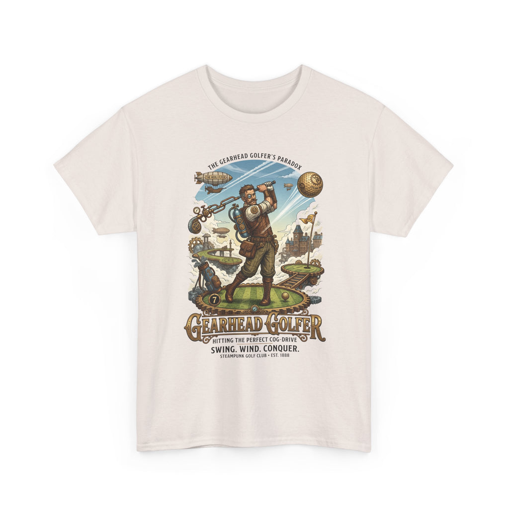 Steampunk Golf T-Shirt - 'Gearhead Golfer' Vintage Car & Golf Humor Tee