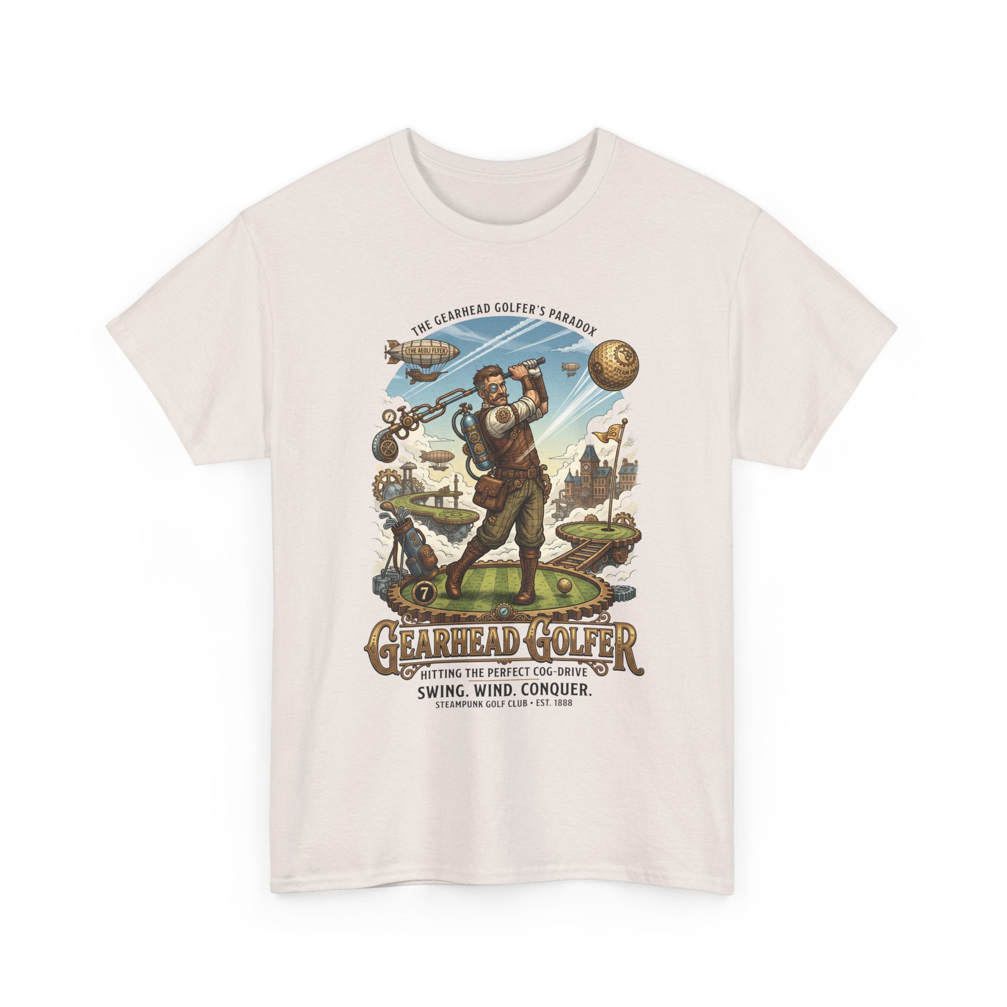 Steampunk Golf T-Shirt - 'Gearhead Golfer' Vintage Car & Golf Humor Tee