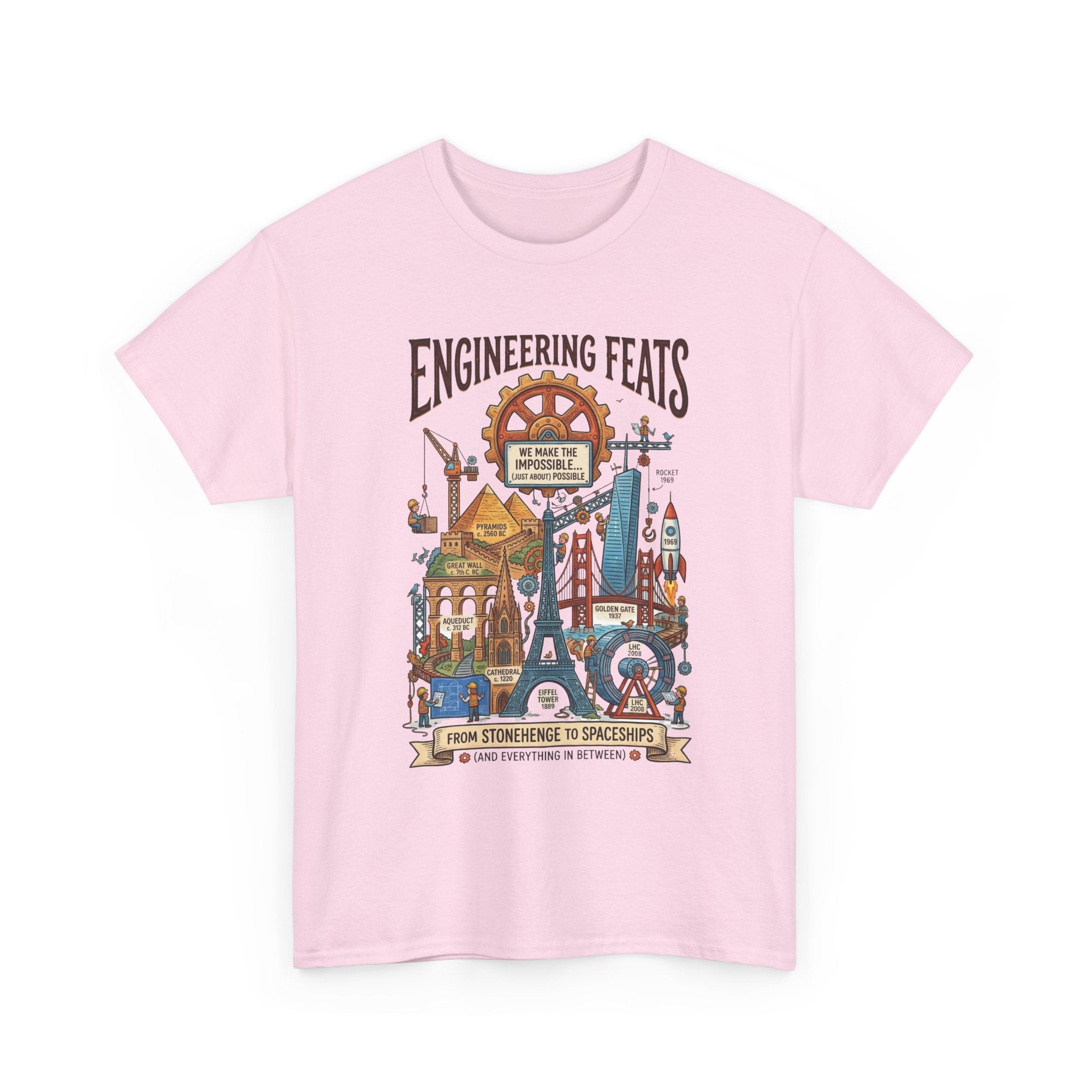 Engineering Feats T‑Shirt — STEM Vintage Landmark Illustration