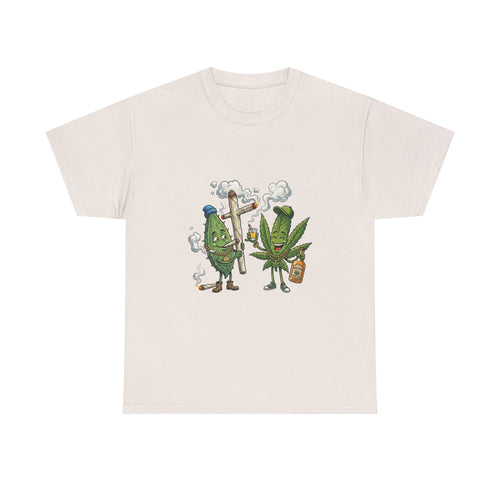 1 Tequila & Cannabis Buds Cartoon Tee — Funny Smoking Weed Plant Graphic T-Shirt