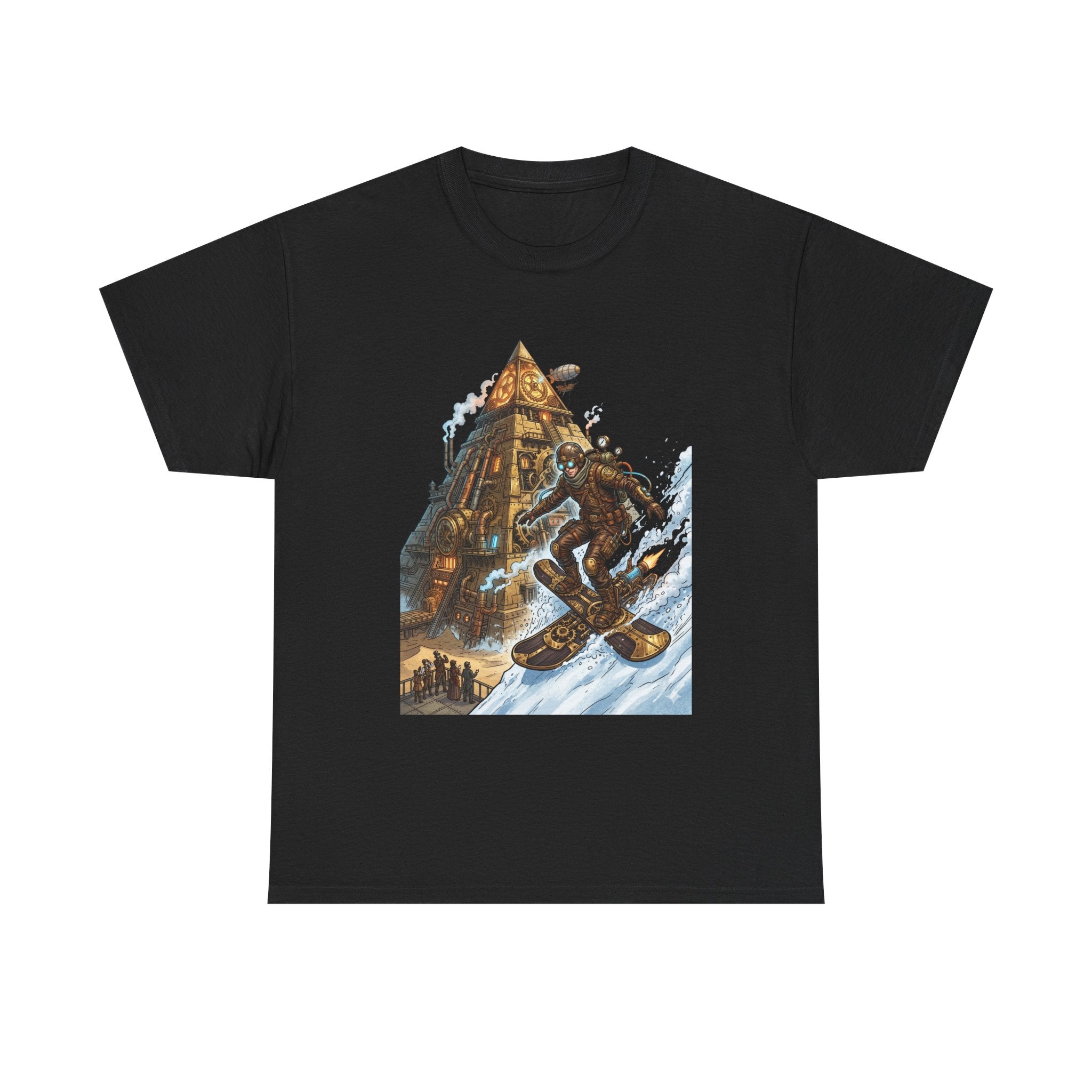 Steampunk Snowboard T‑Shirt — Retro Mountain Adventure Graphic Tee