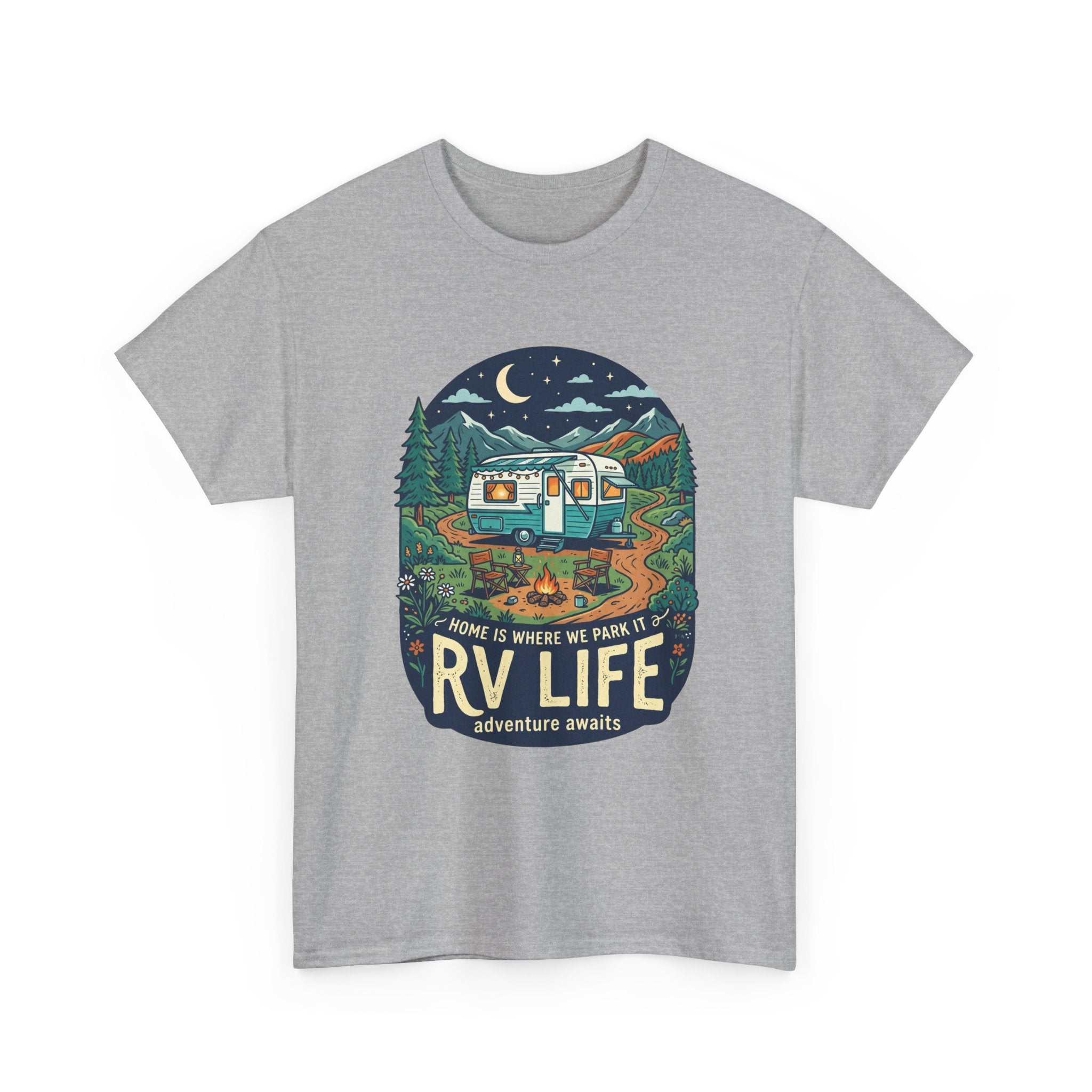 RV Life T-Shirt — Retro Camper Graphic Tee (“Home Is Where We Park It”)