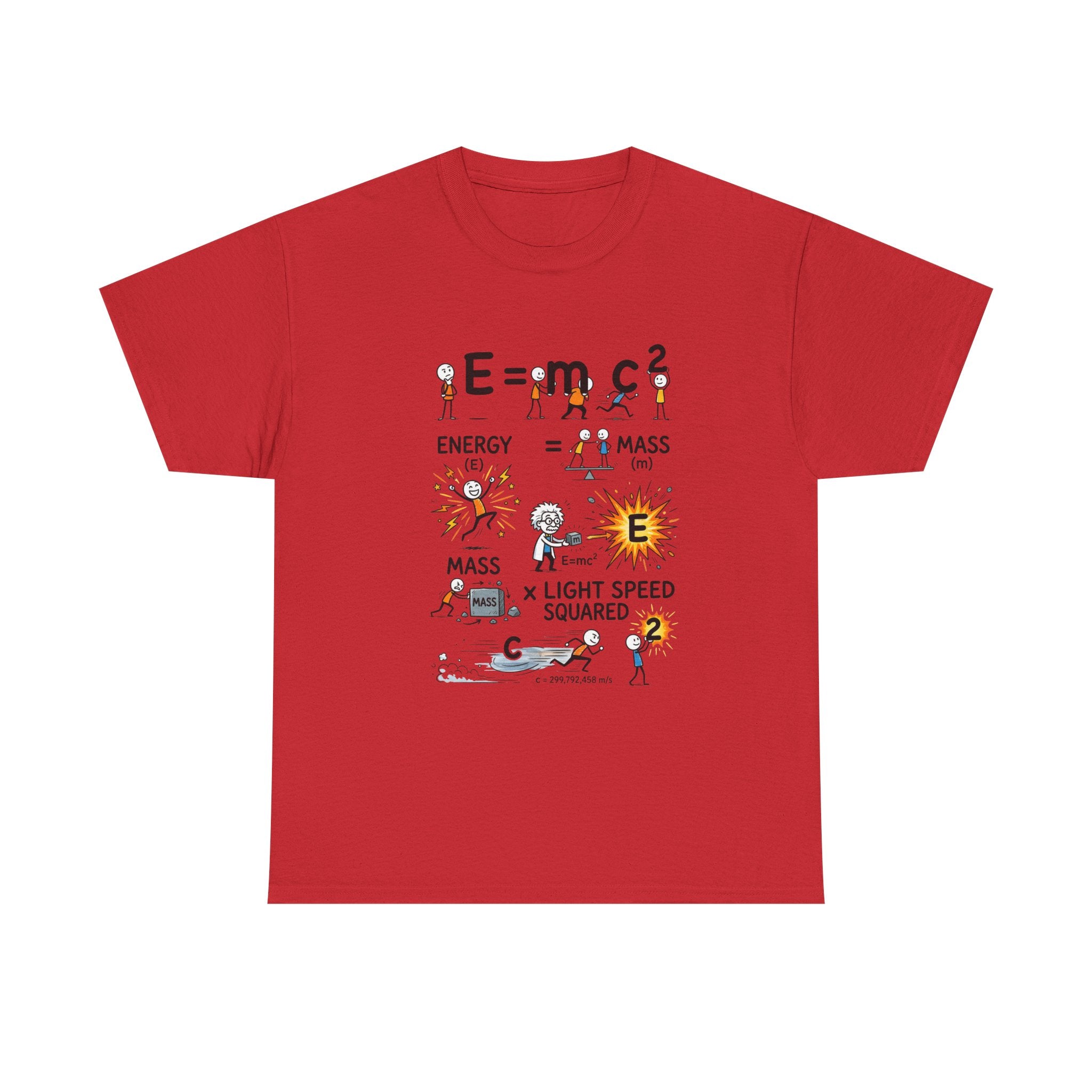 E=mc2 Cartoon Science T-Shirt — Funny Physics Diagram Tee for Students & Teachers