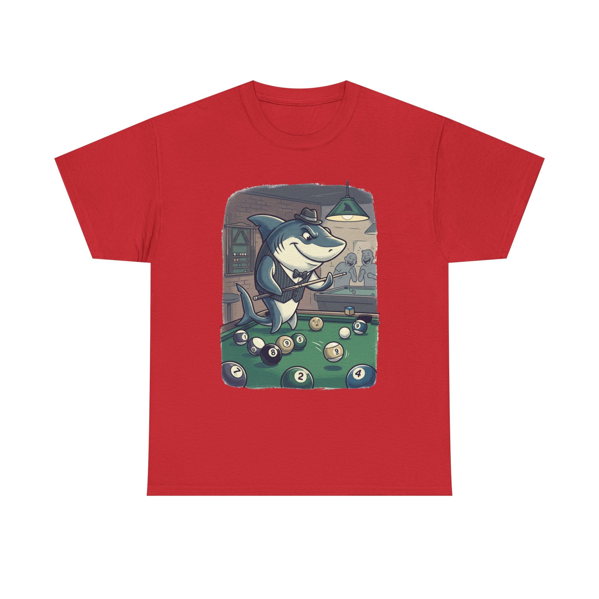 Shark Playing Pool T-Shirt – Funny Billiards Cartoon Tee