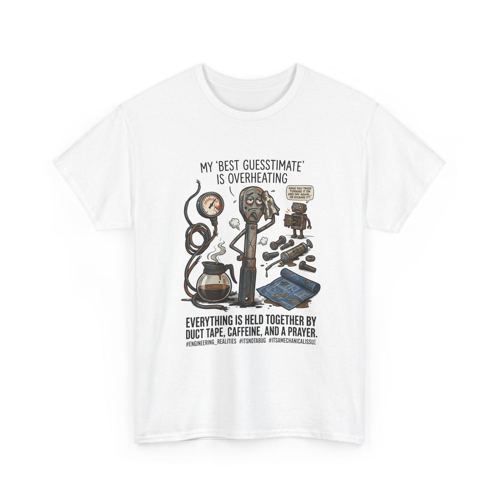 Mechanic Humor T-Shirt - "My Best Guessmate Is Overheating" Vintage Tools, Duct Tape & Caffeine Tee