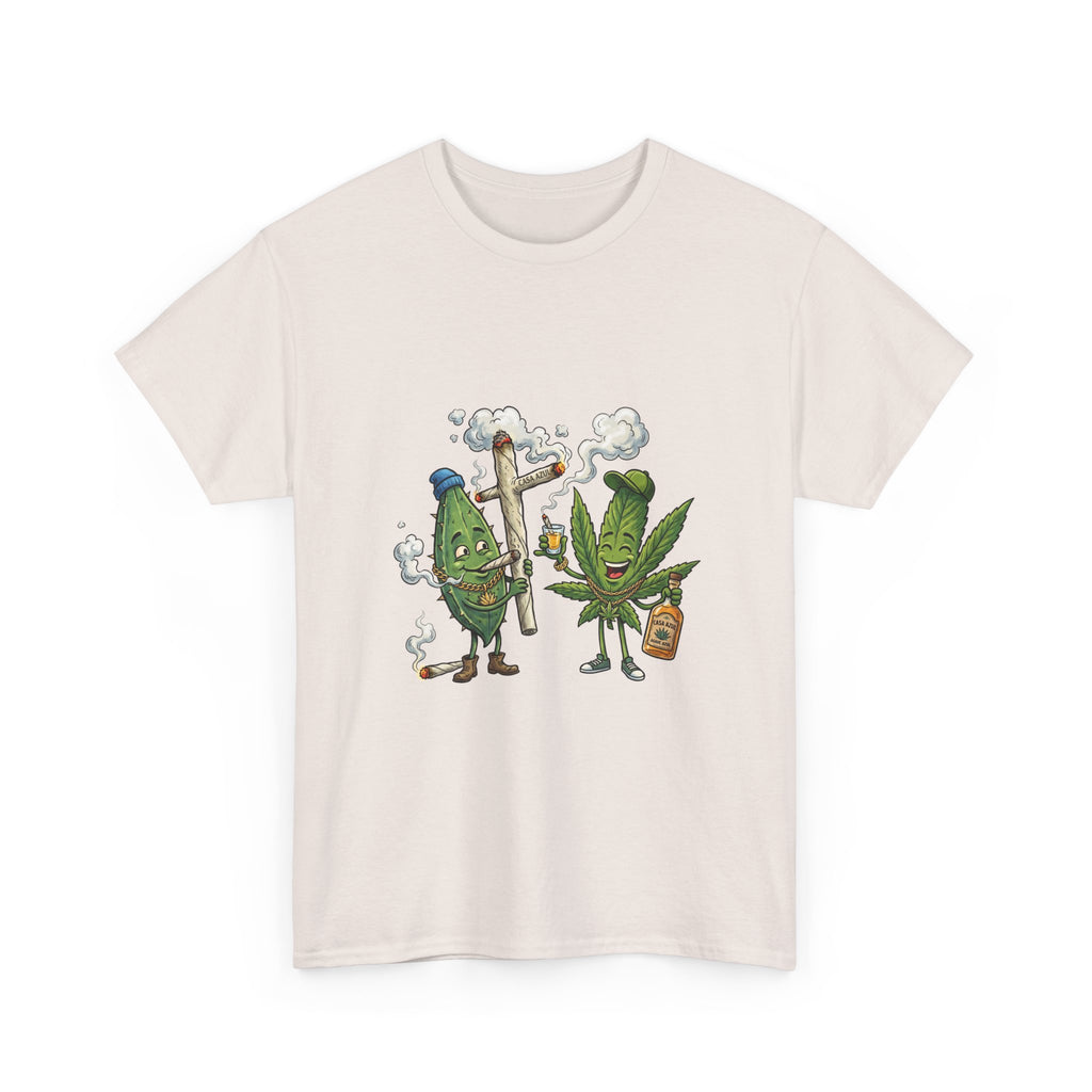 1 Tequila & Cannabis Buds Cartoon Tee — Funny Smoking Weed Plant Graphic T-Shirt