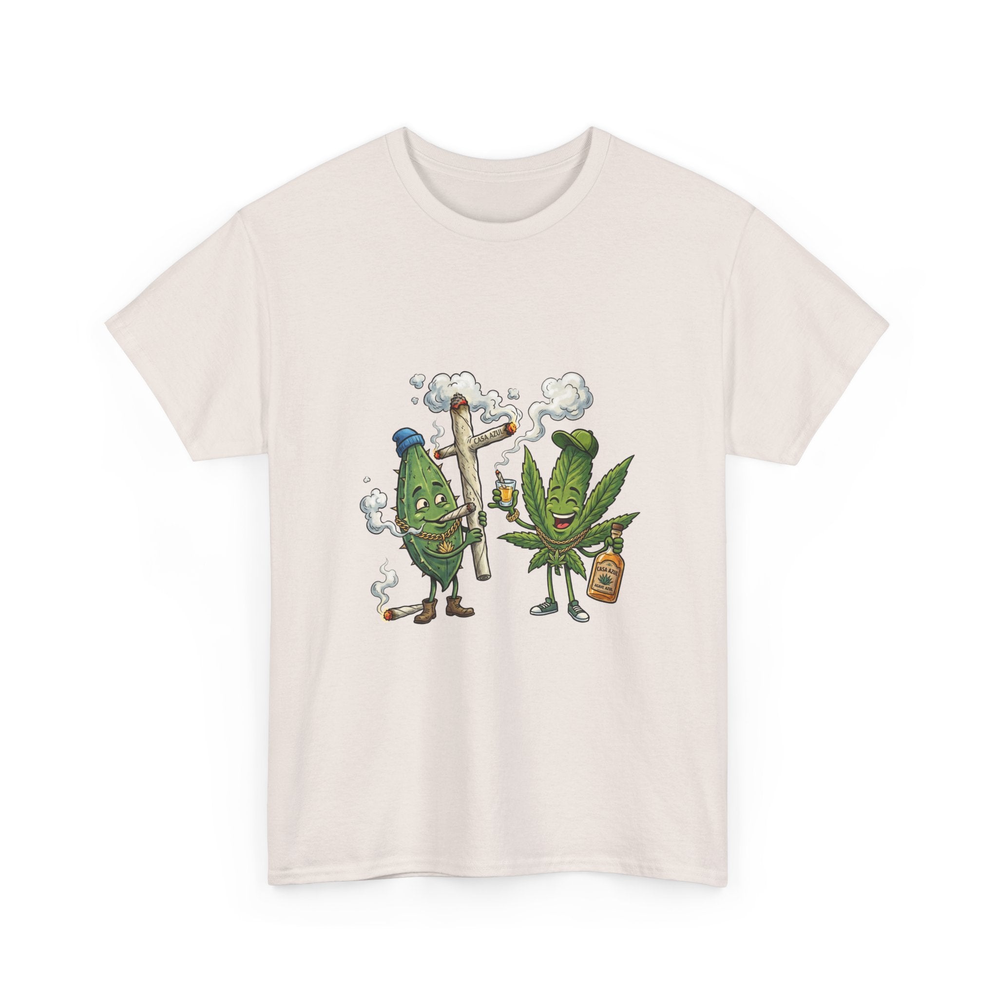 1 Tequila & Cannabis Buds Cartoon Tee — Funny Smoking Weed Plant Graphic T-Shirt