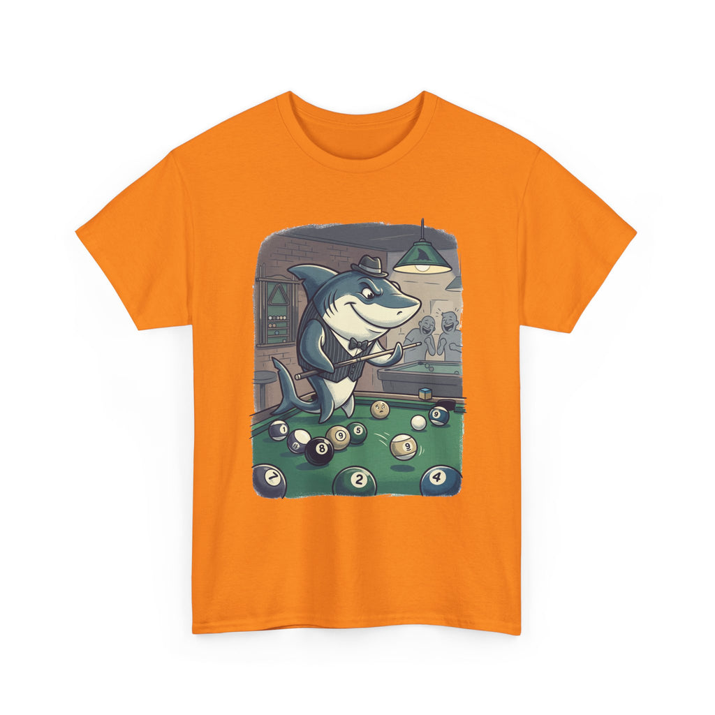 Shark Playing Pool T-Shirt – Funny Billiards Cartoon Tee