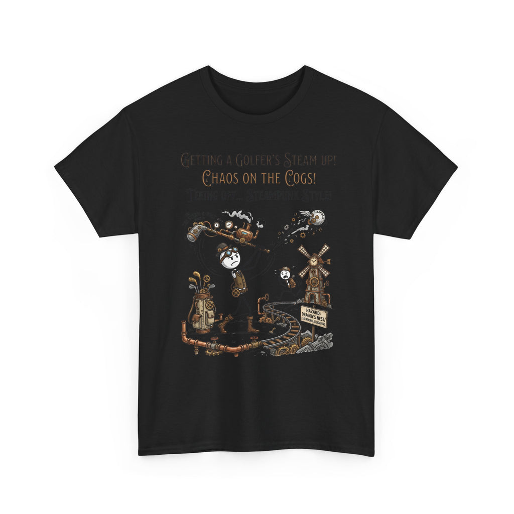 Steampunk Golf T-Shirt - "Getting a Golfer's Steam Up! Chaos on the Cogs" Graphic Tee