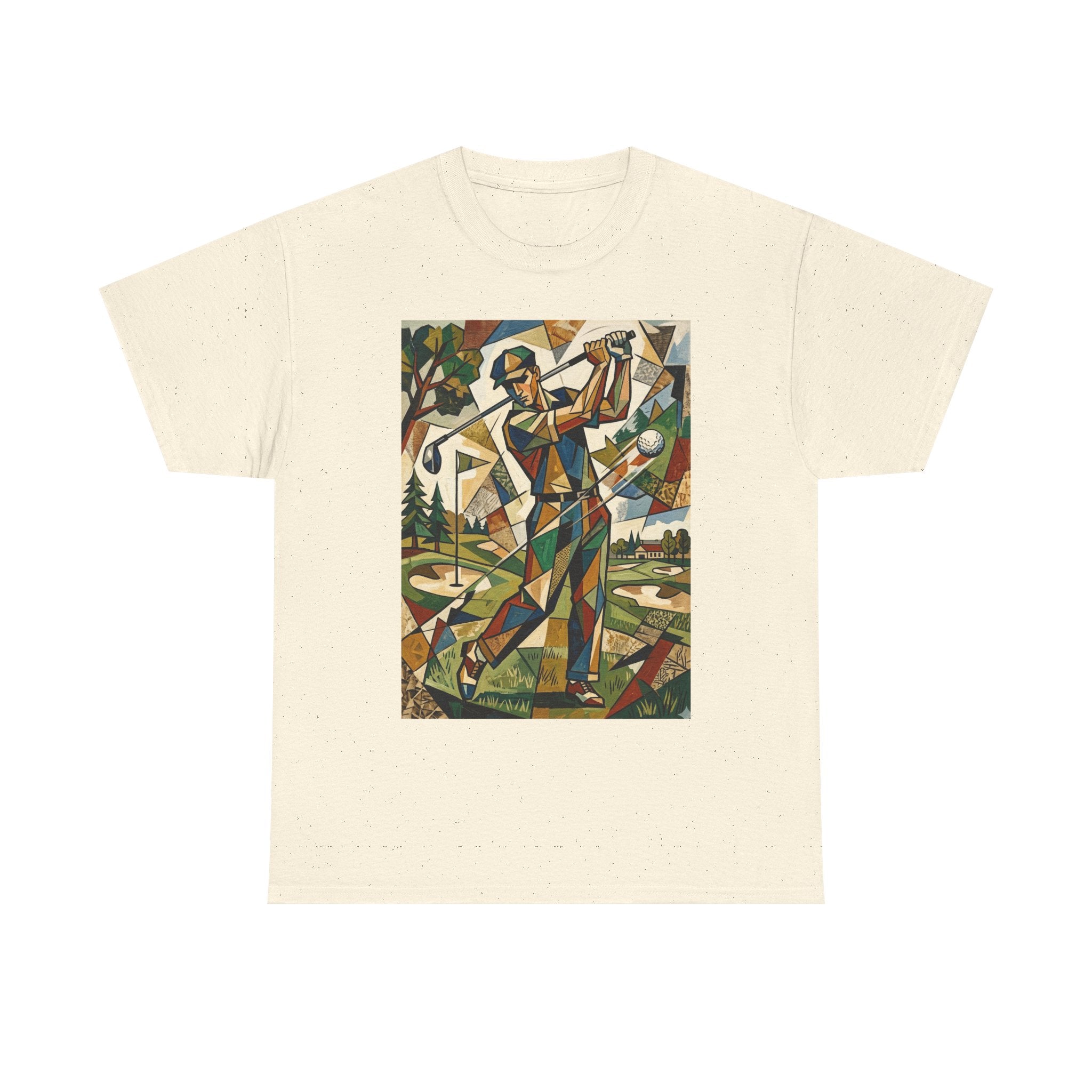 Abstract Golfer Art T-Shirt — Colorful Geometric Golf Scene Tee