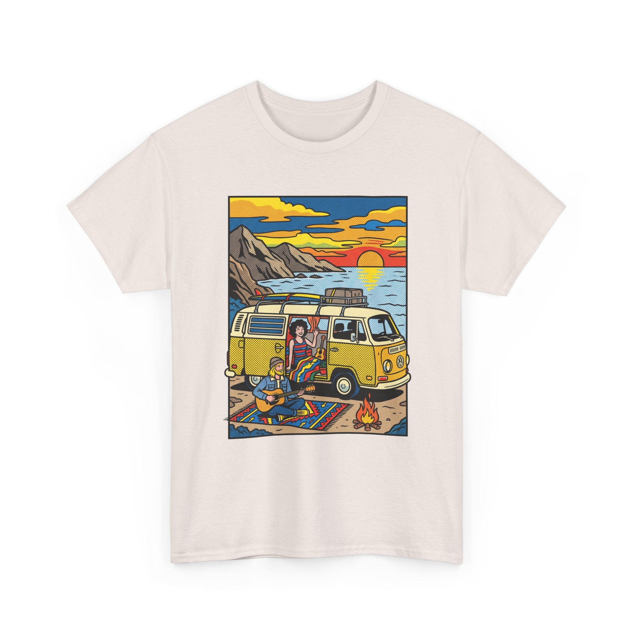 Surf Van Sunset T‑Shirt — Retro Camper Beach Scene Tee