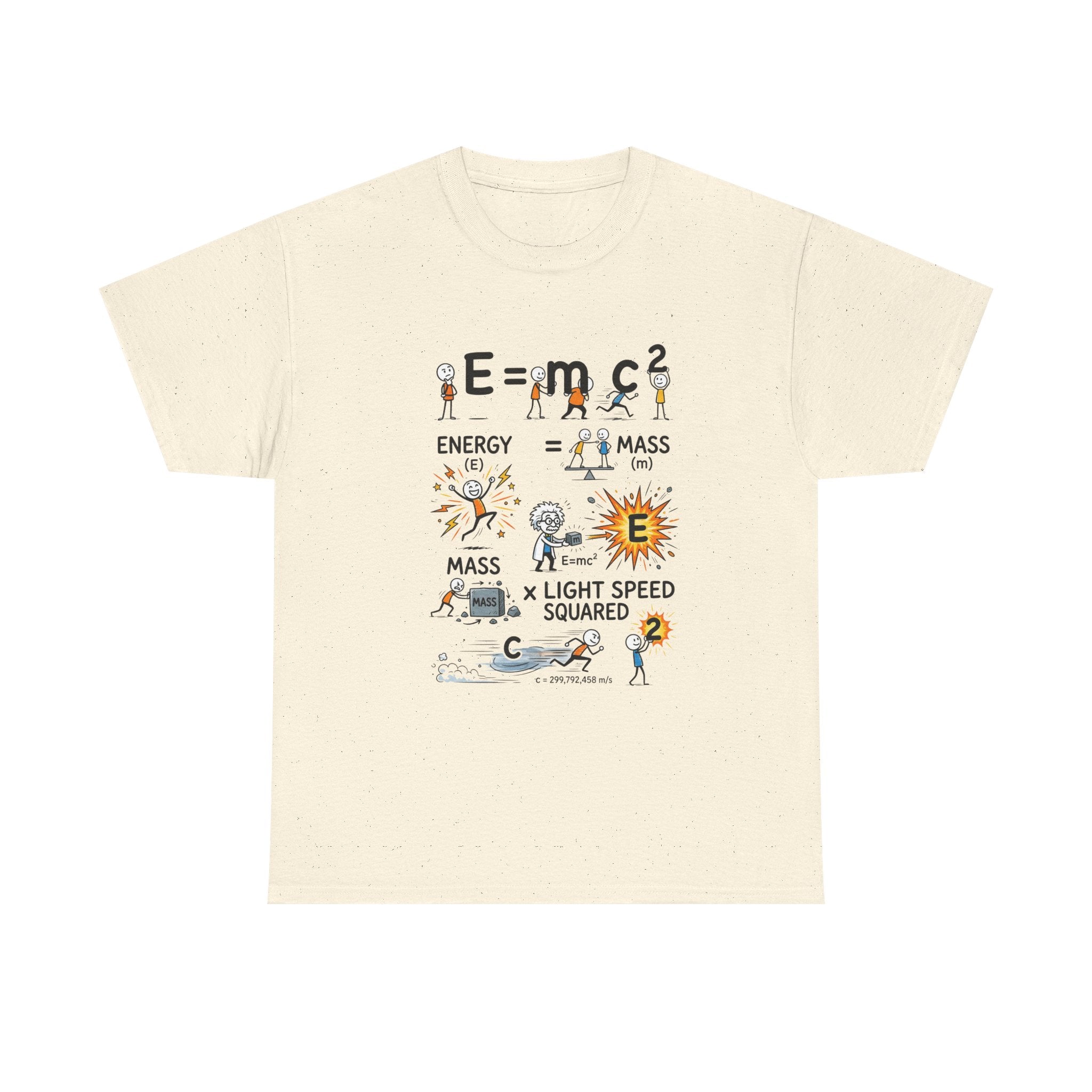 E=mc2 Cartoon Science T-Shirt — Funny Physics Diagram Tee for Students & Teachers