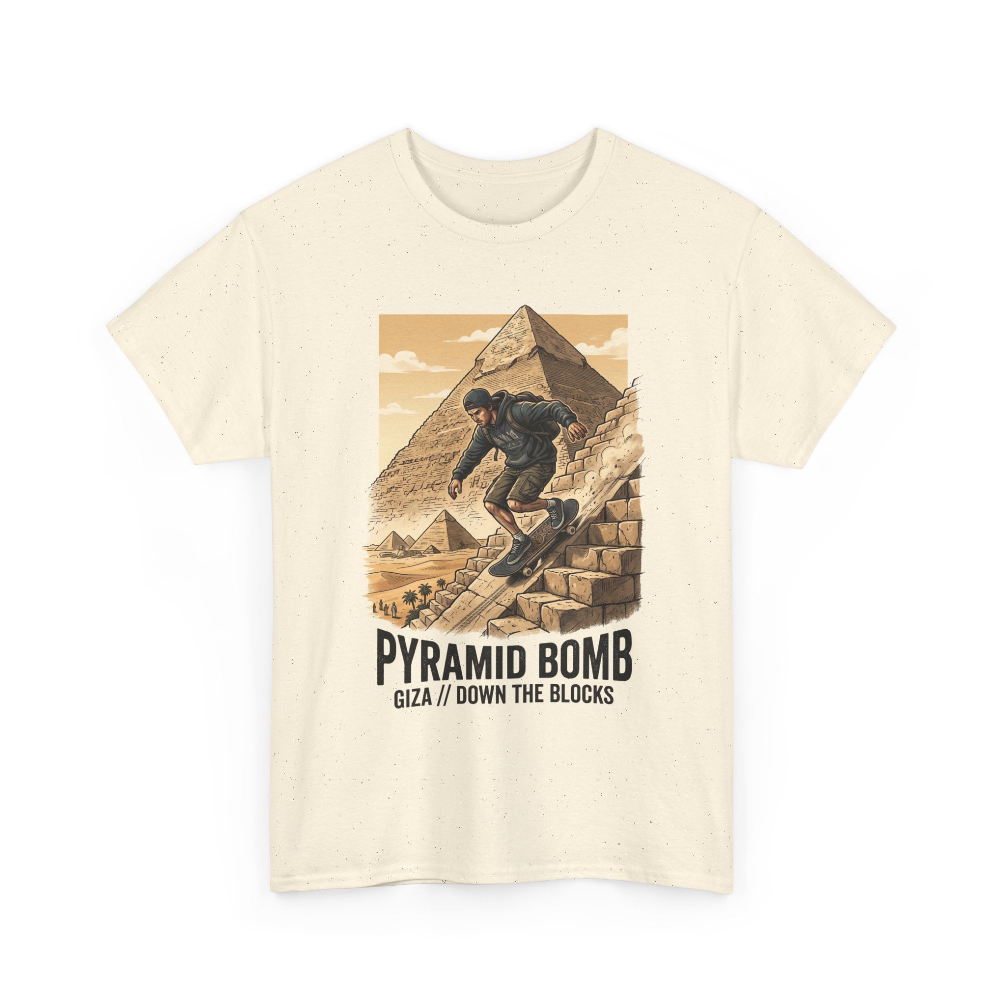 Pyramid Bomb Skateboarding T-Shirt — "Pyramid Bomb: Giza / Down The Blocks" Vintage Skate Tee