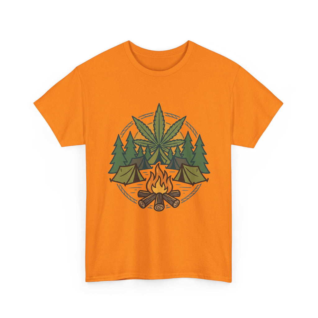 Camping Cannabis T‑Shirt – Outdoorsy Weed Leaf Campfire Graphic Tee