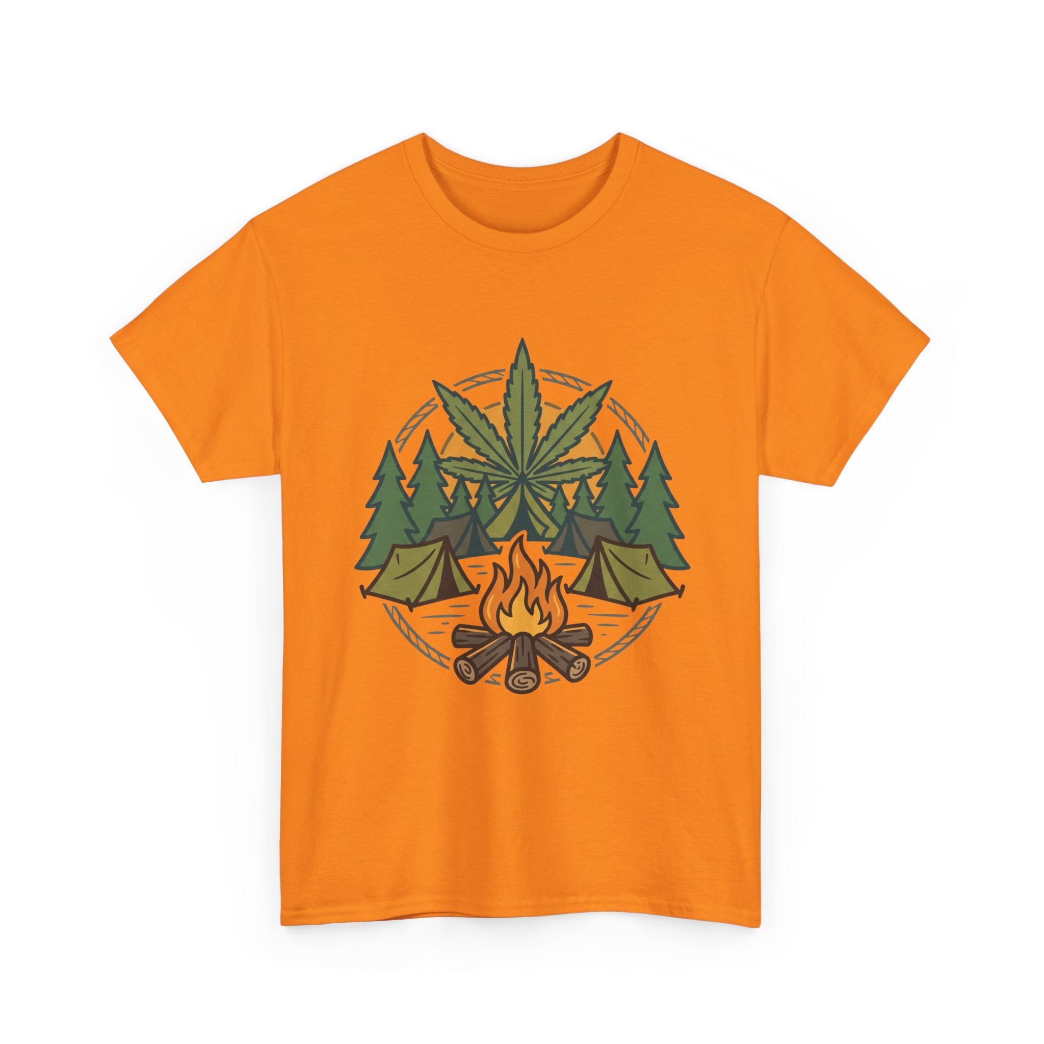 Camping Cannabis T‑Shirt – Outdoorsy Weed Leaf Campfire Graphic Tee