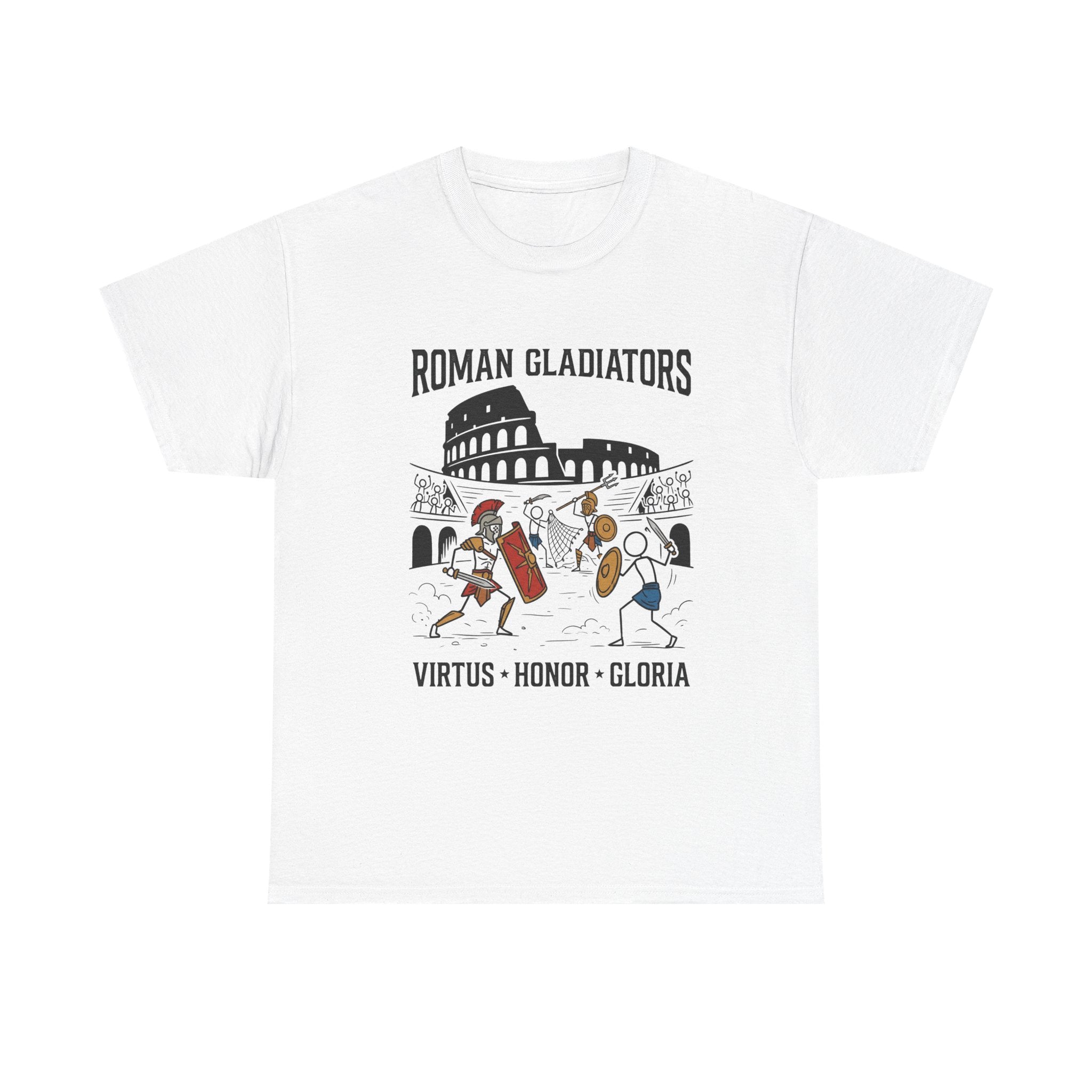 Roman Gladiators T-Shirt — Colosseum Design with "Virtus • Honor • Gloria"