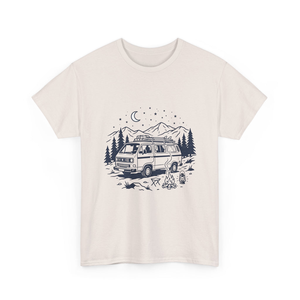 Camping Van Tee – Moonlit Mountain Adventure Graphic T-Shirt