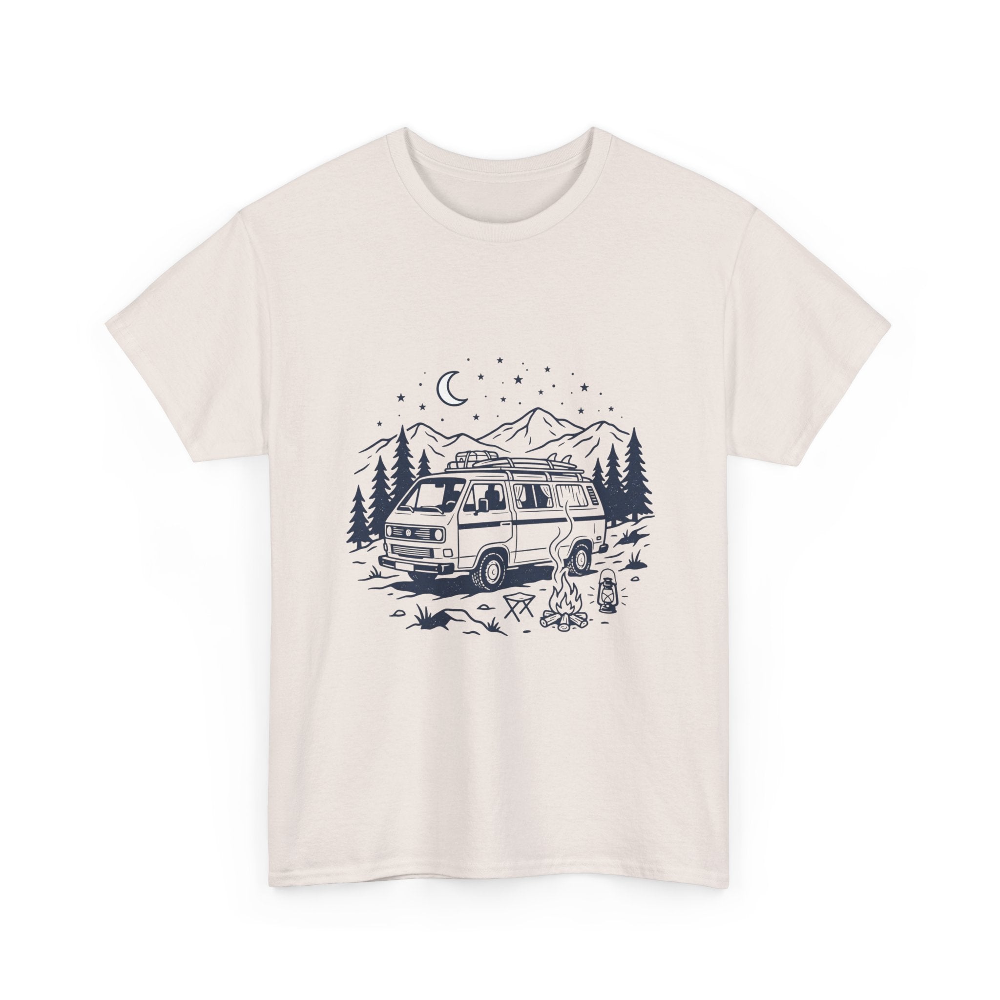 Camping Van Tee – Moonlit Mountain Adventure Graphic T-Shirt
