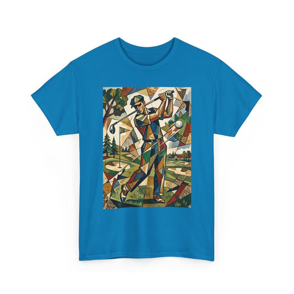Abstract Golfer Art T-Shirt — Colorful Geometric Golf Scene Tee