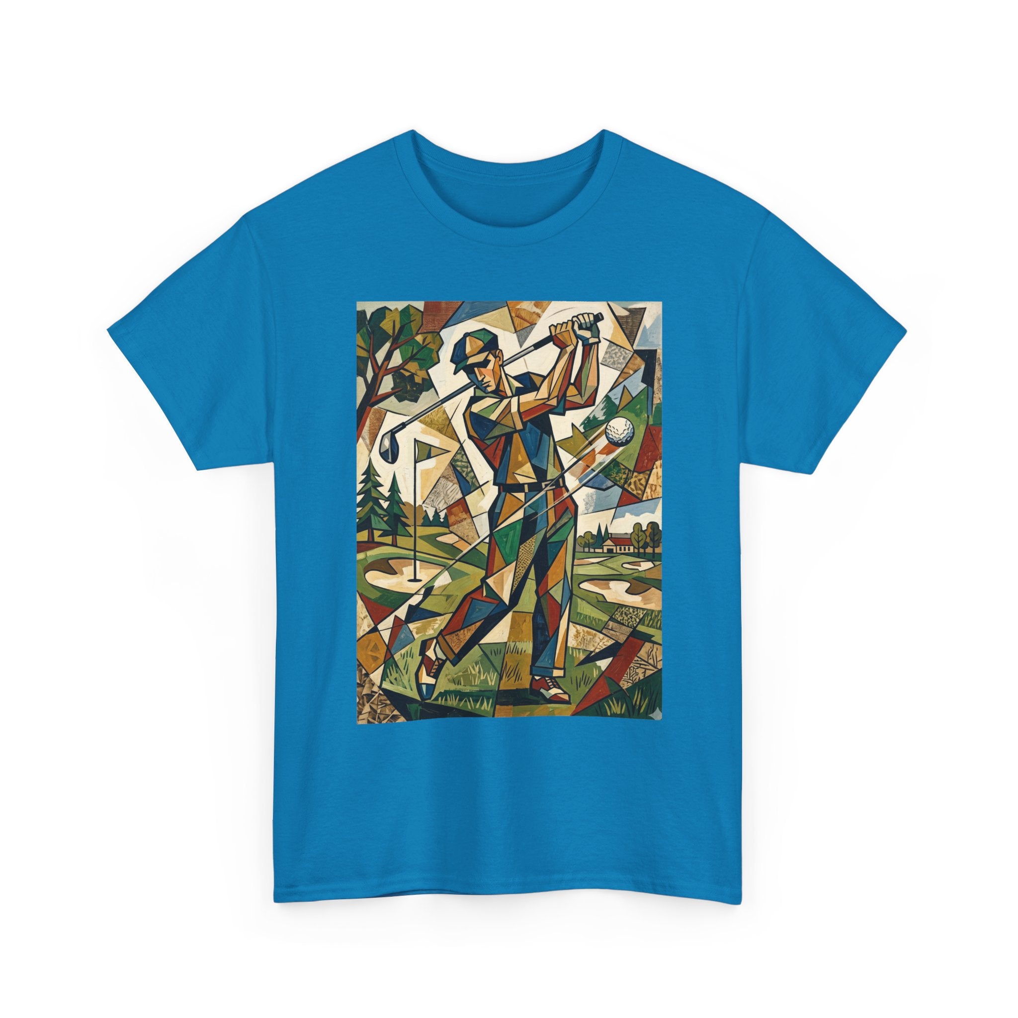Abstract Golfer Art T-Shirt — Colorful Geometric Golf Scene Tee