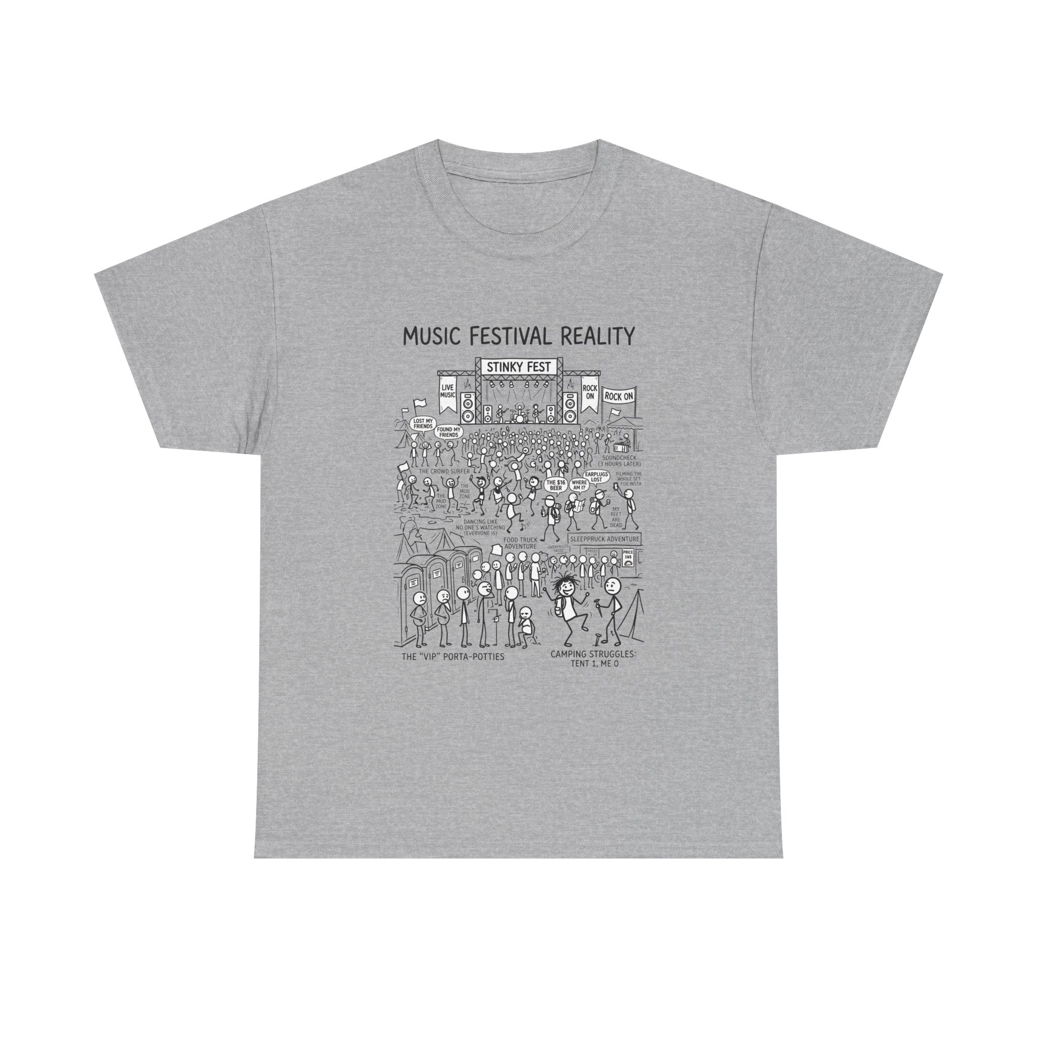 T-Shirt — "Music Festival Reality" Cartoon Illustration Tee