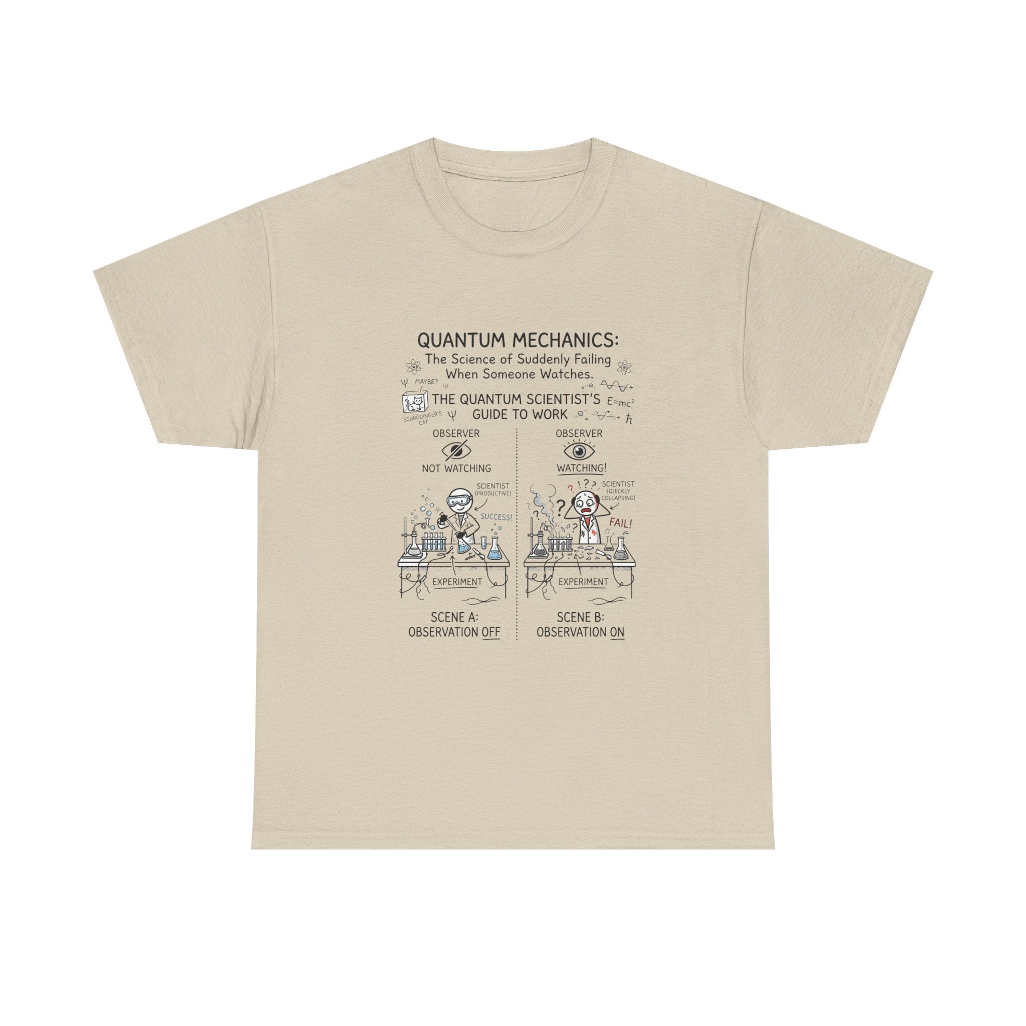 Quantum Mechanics Cartoon T‑Shirt — Funny Science Diagram Tee