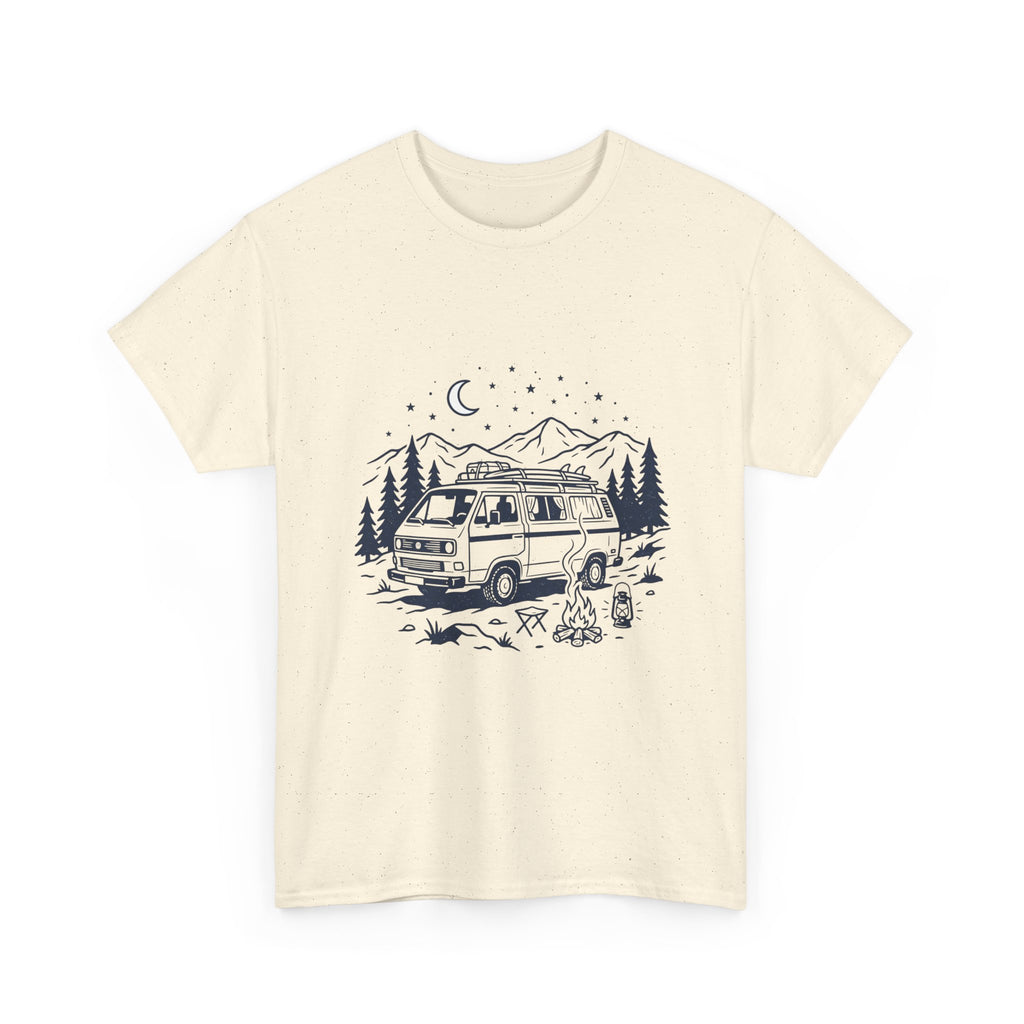 Camping Van Tee – Moonlit Mountain Adventure Graphic T-Shirt